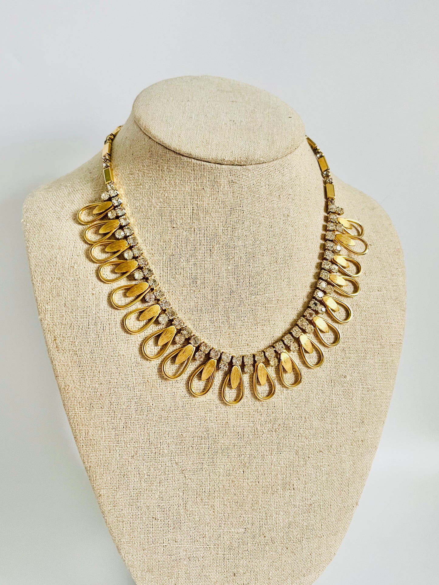 Vintage Rhinestone and Brushed Gold Midcentury Sarah Coventry Necklace