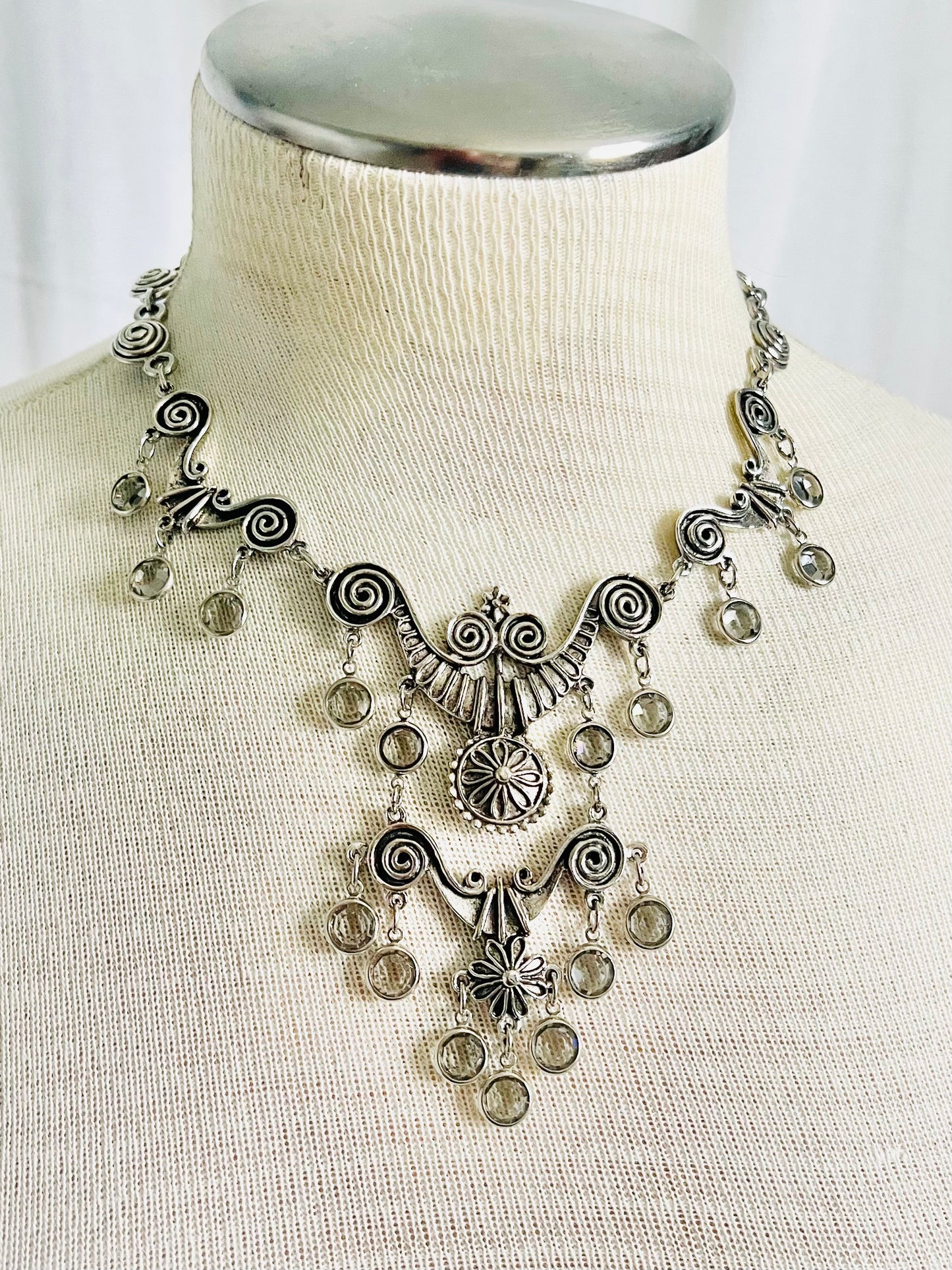 Vintage 1970s Etruscan Revival Grey Glass Statement’s Necklace