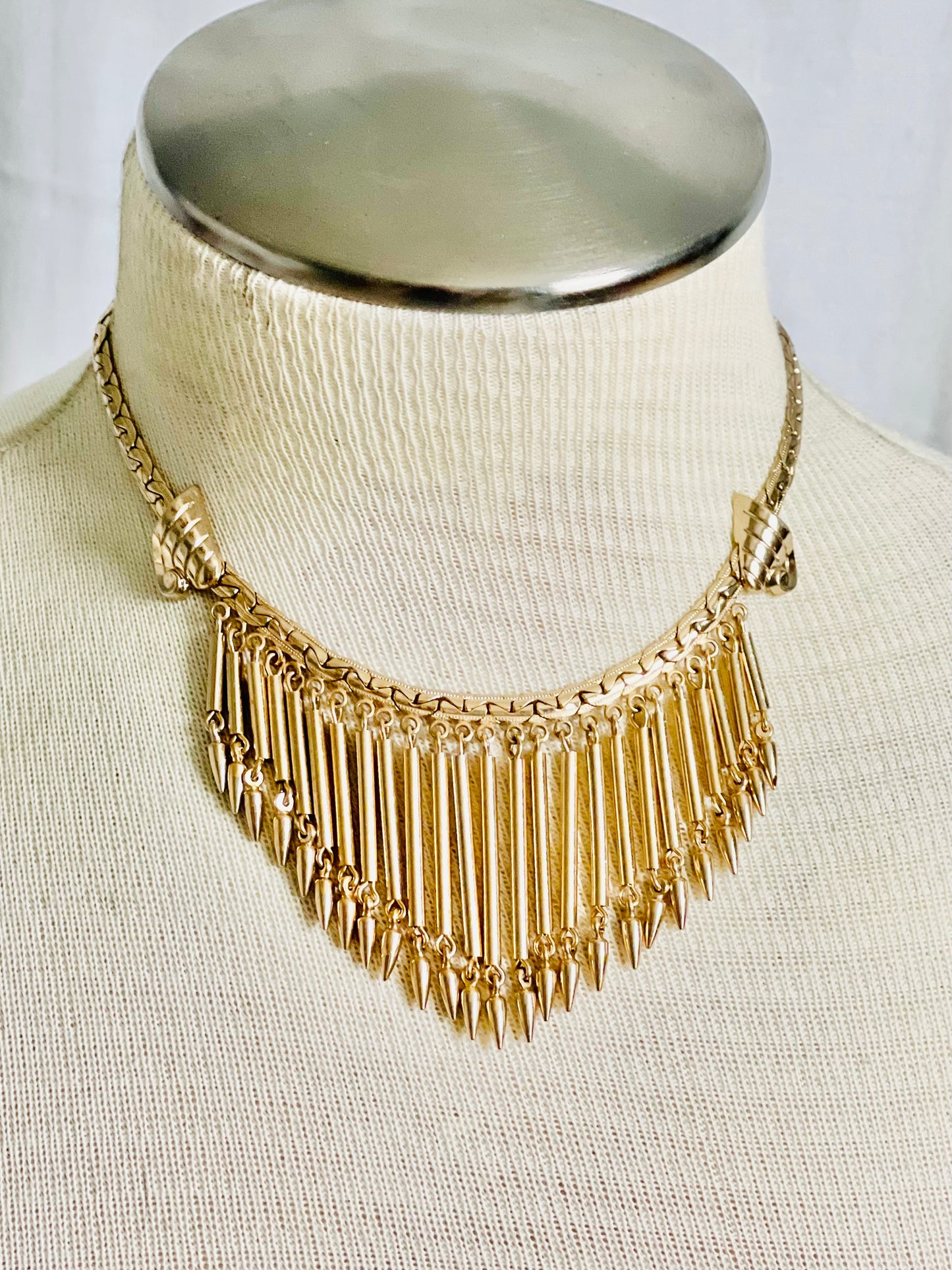Vintage 1940s Gold Bib Deco Style Necklace