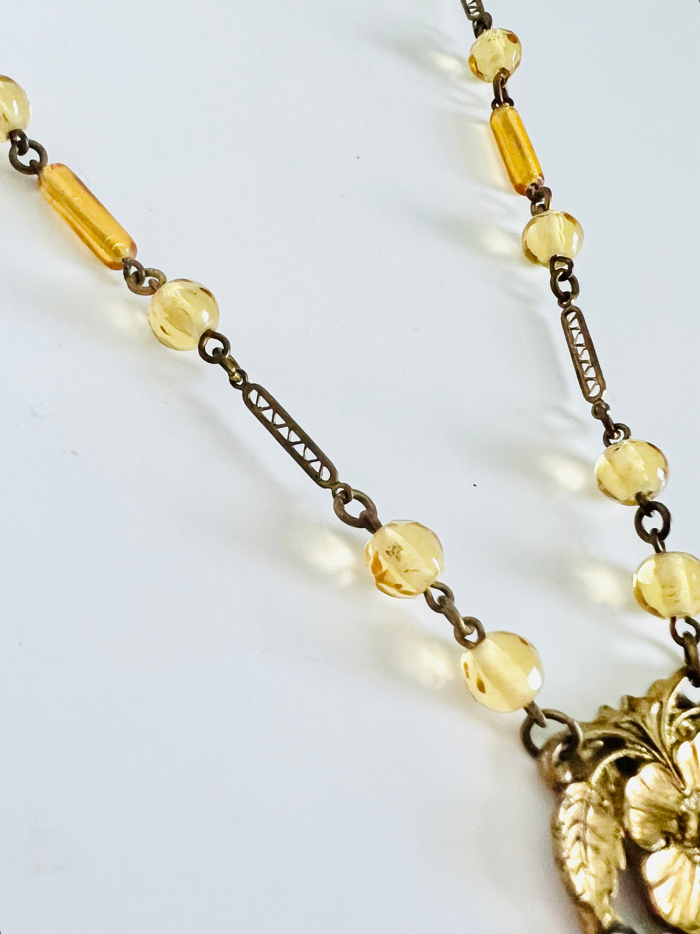 Vintage Citrine Czech Glass Enamel 1930s Necklace