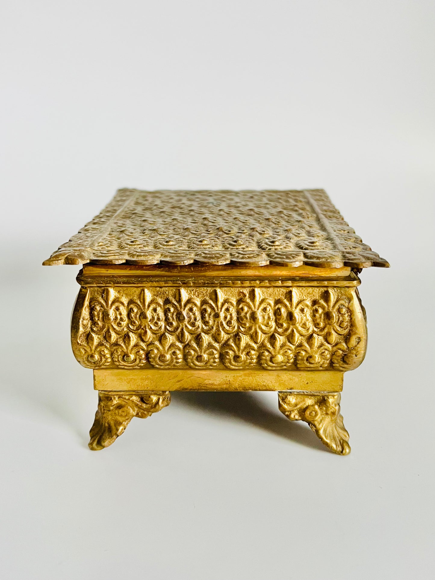 Vintage Midcentury Heavy Brass Keepsake Box with Ornate Feet