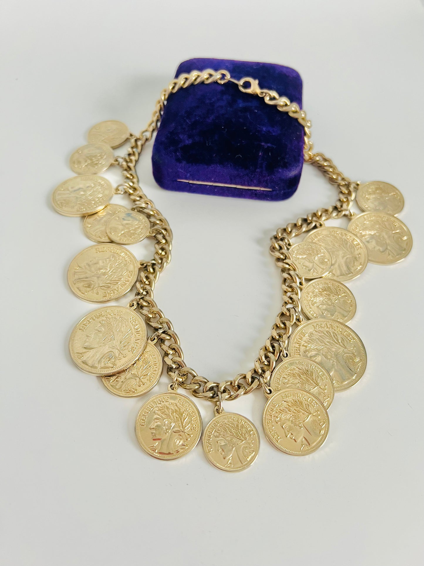 Vintage Massive Gold Tone Coin Statement Necklace