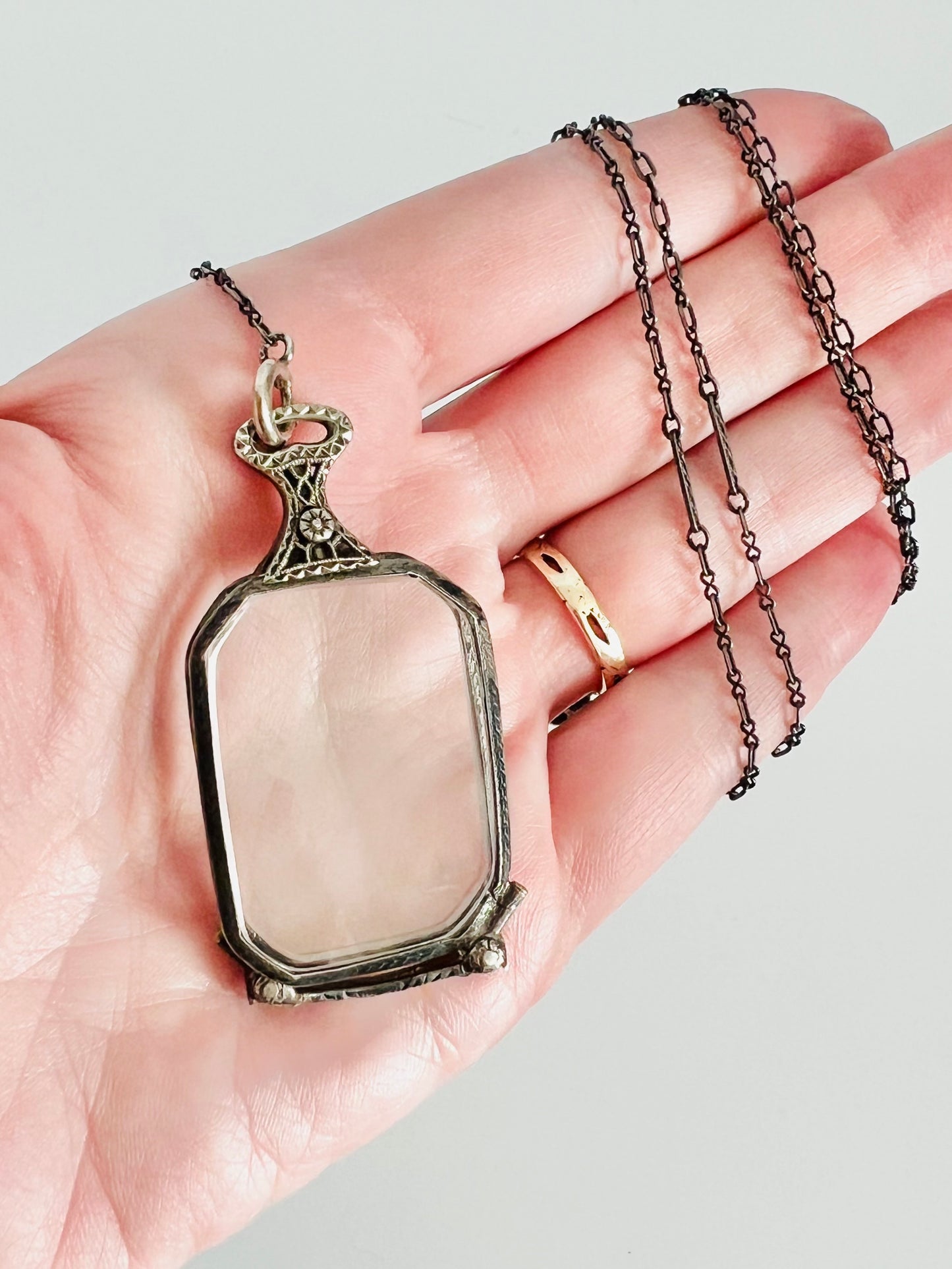 Rare Victorian Sterling Silver Lorgnette Eye Glass Necklace
