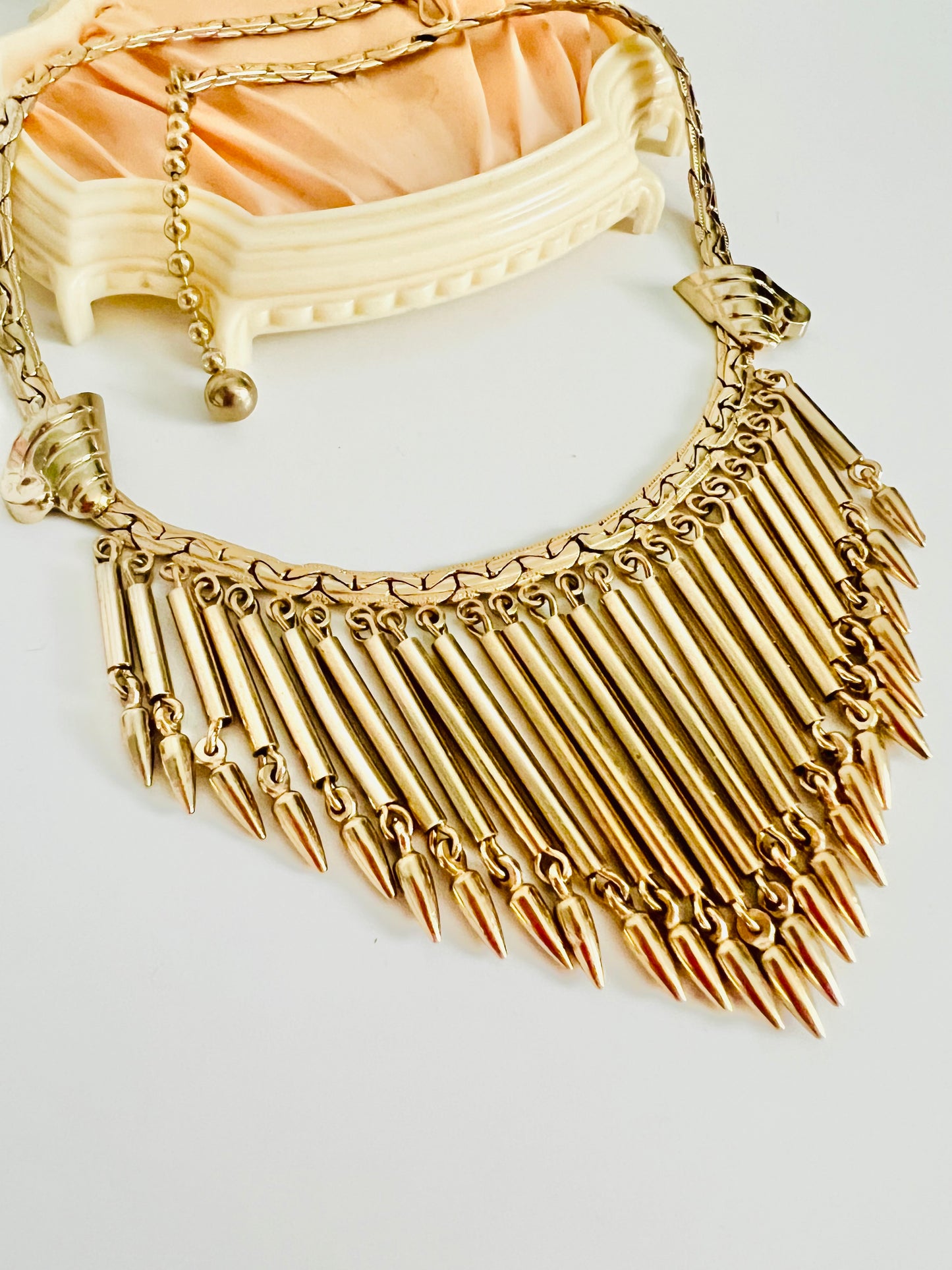 Vintage 1940s Gold Bib Deco Style Necklace