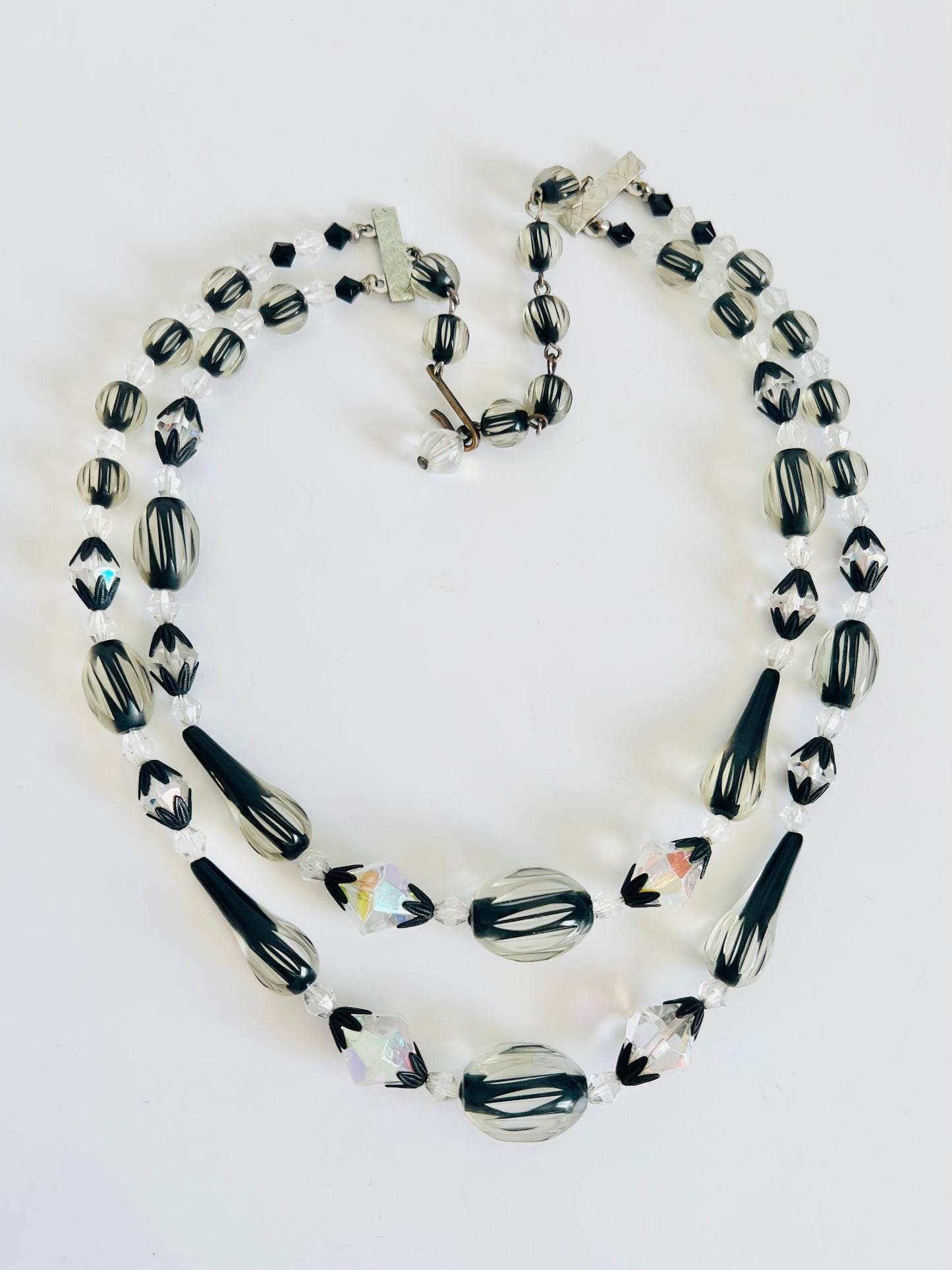 Vintage 1960s Black Givre Acrylic and Glass Beaded Necklace