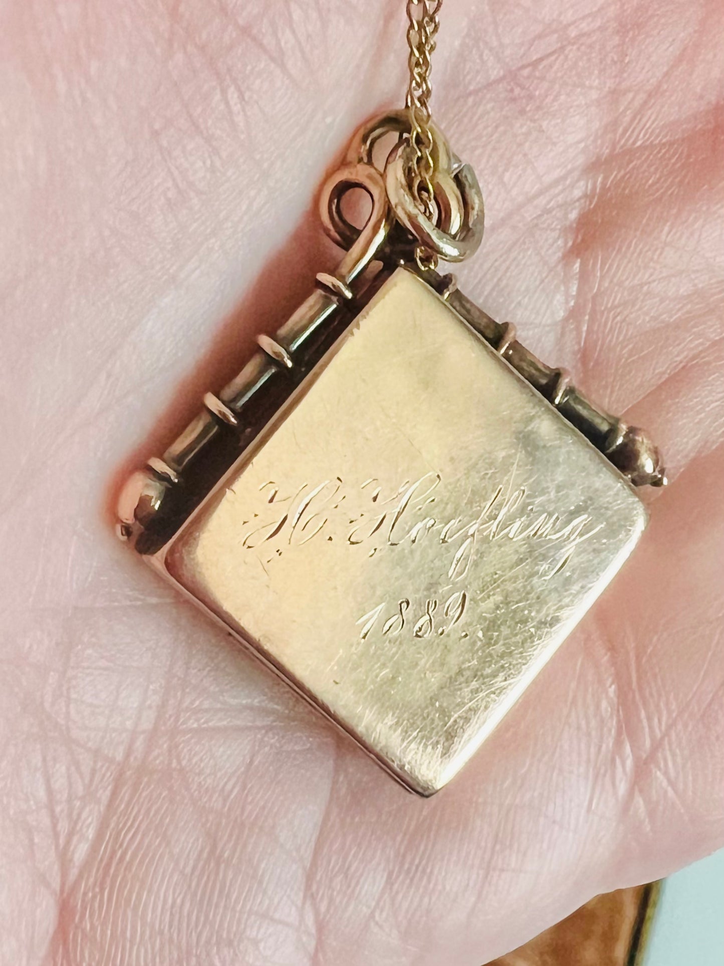 Rare Victorian 1889 Sterling and Gold Filled Locket Necklace