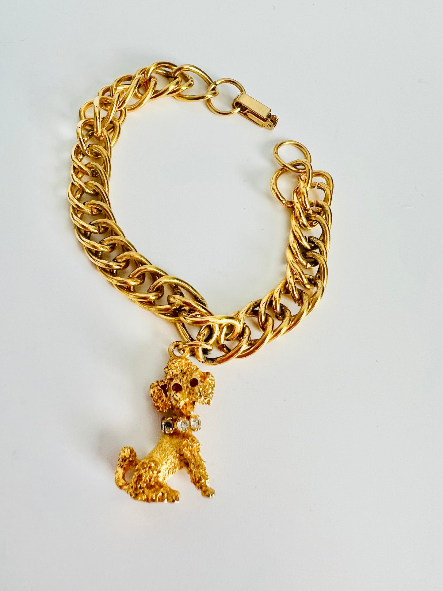 Vintage Gold Rhinestone Poodle Charm Bracelet