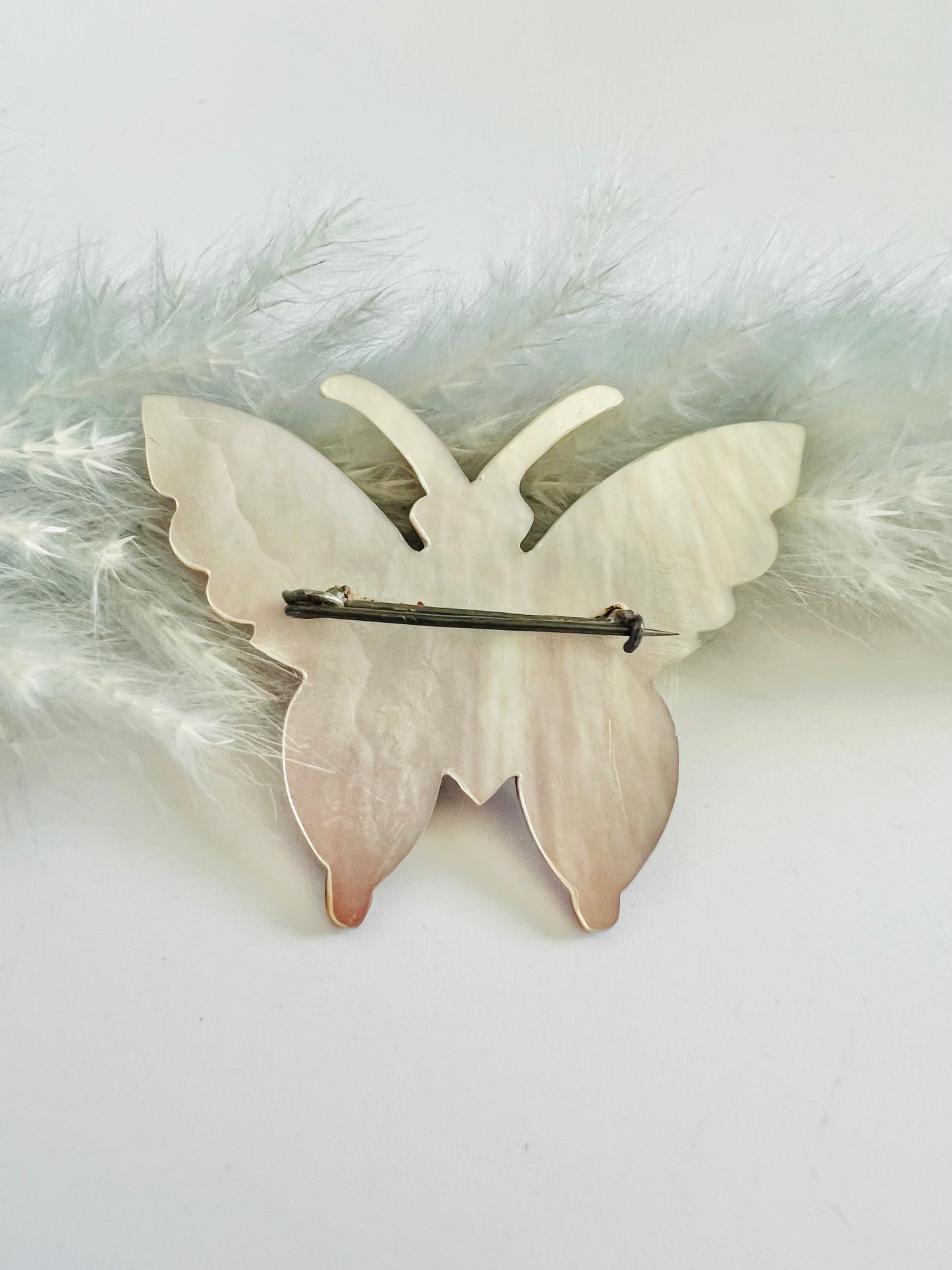Vintage 1940s Carved Mother of Pearl Butterfly Brooch Pin