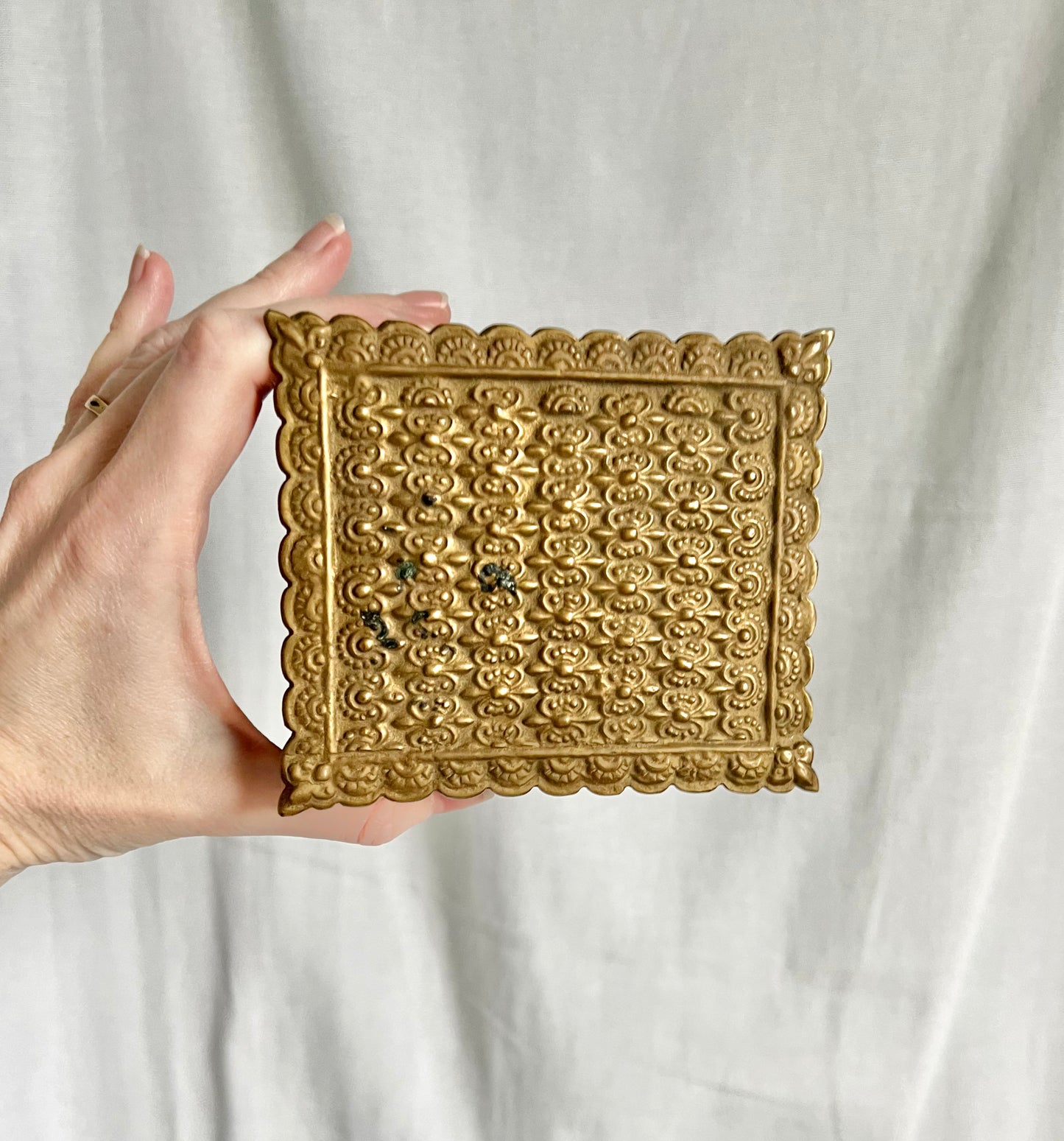Vintage Midcentury Heavy Brass Keepsake Box with Ornate Feet