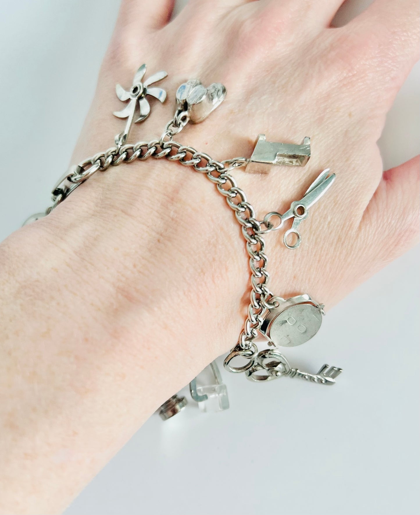 Vintage Silver Charms Chain Link Bracelet