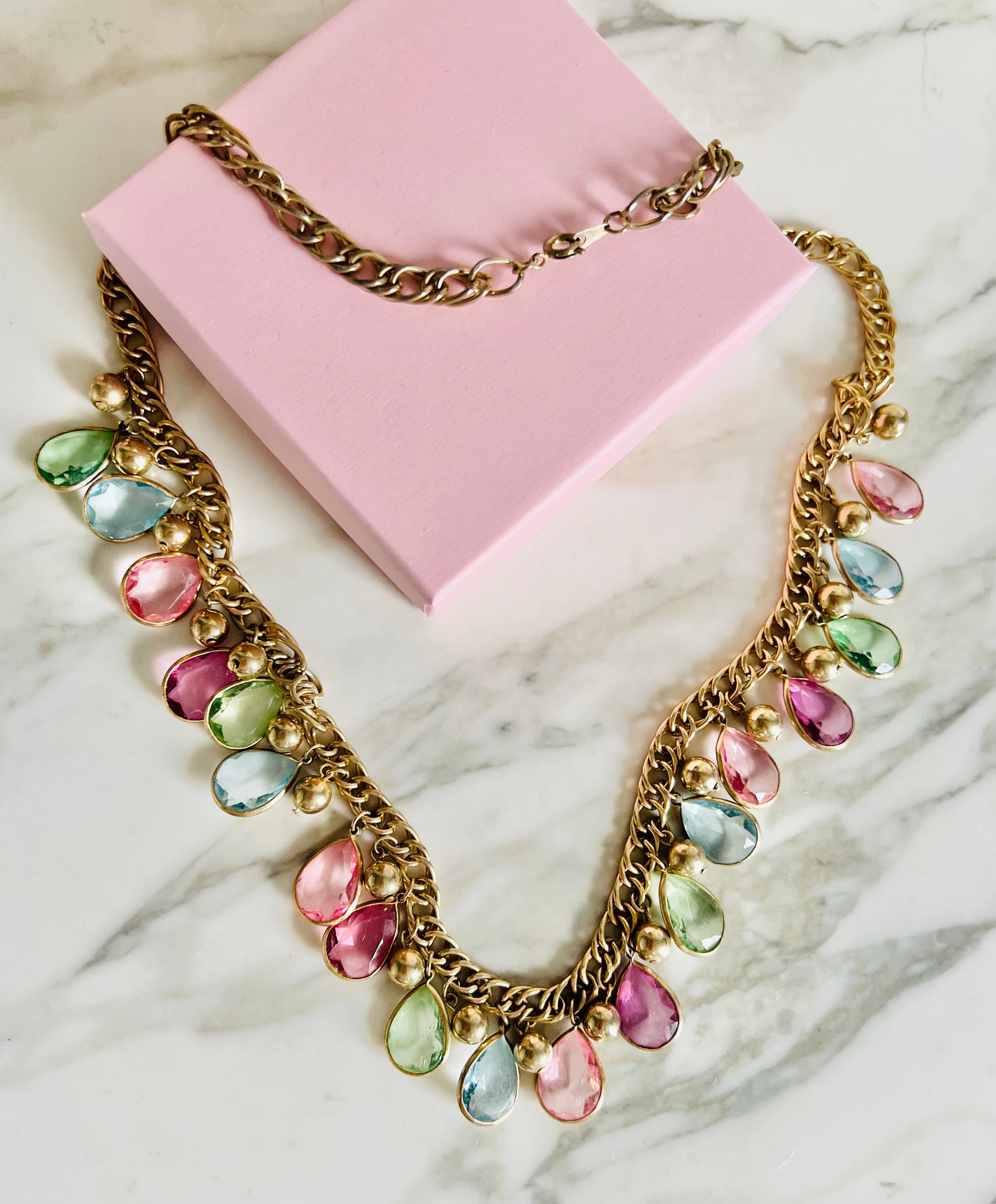 Vintage Pastel Pink Teardrop Chiclet Style Necklace