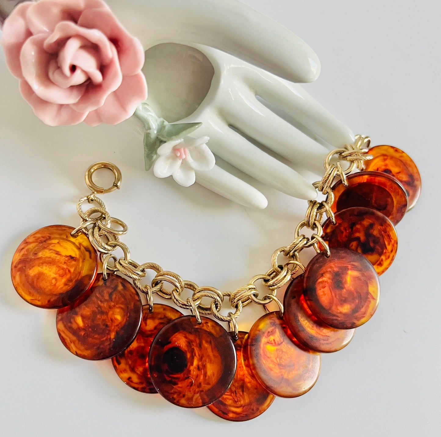 Vintage Gold Penny Acrylic Coin Charm Bracelet