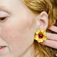 Vintage MidCentury Red Glass Gold Flower Earrings