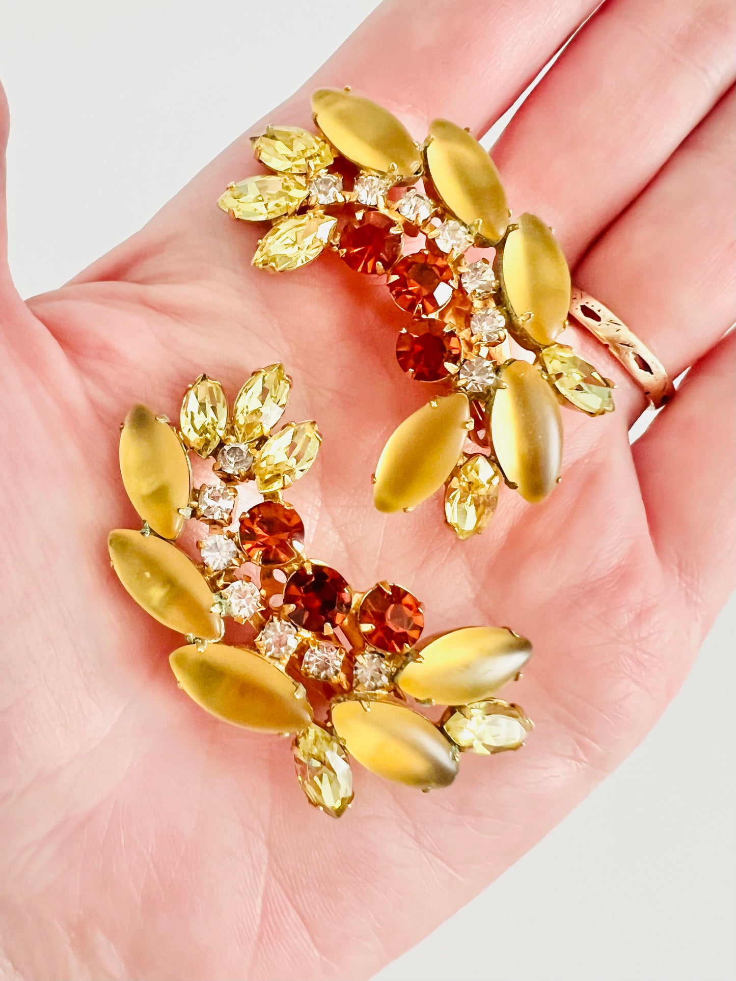 Vintage 1960s Schiaparelli Massive Topaz Rhinestone Earclimber Clip Earrings