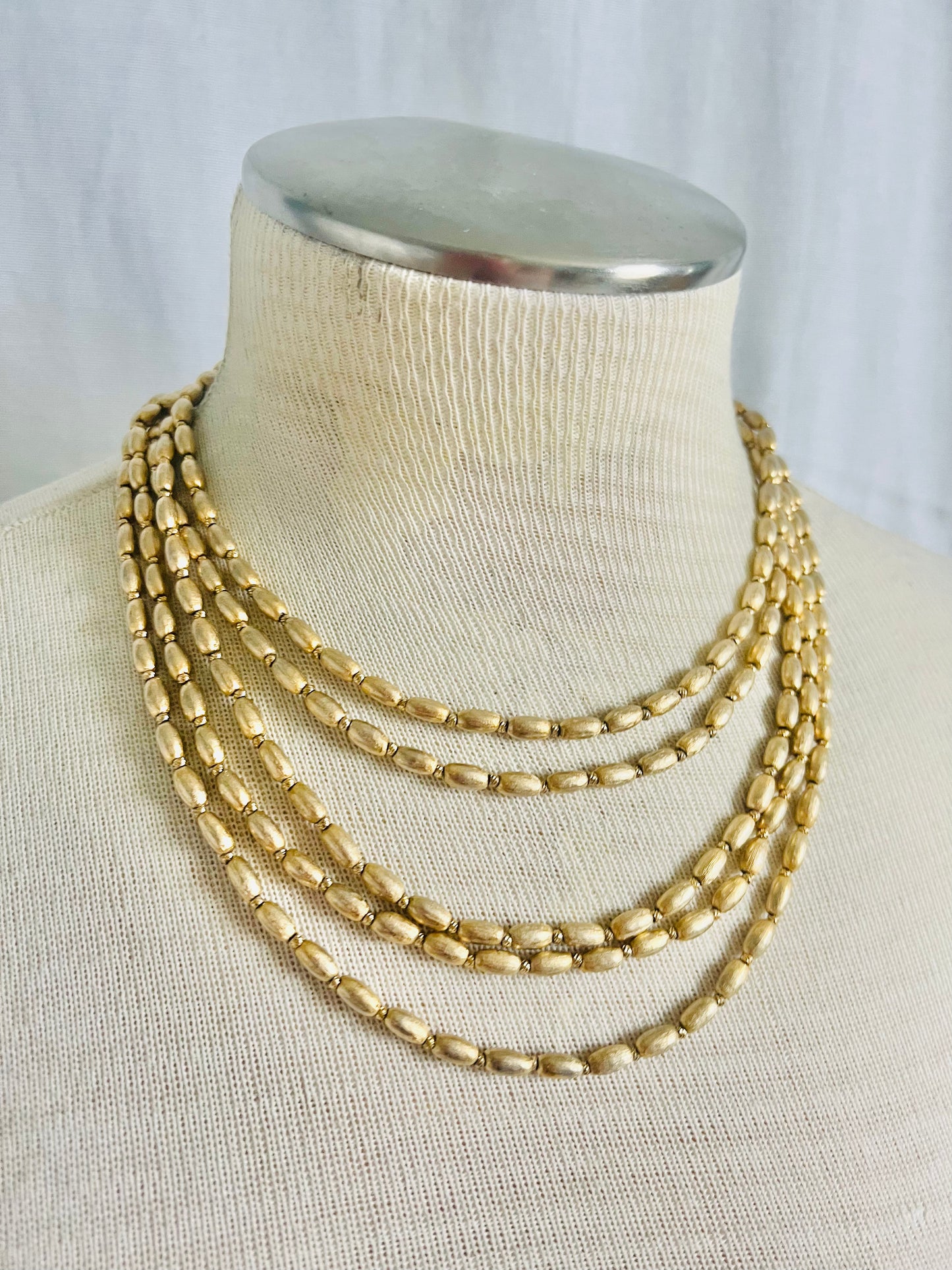 Vintage Trifari Gold Beaded MidCentury 5 Strand Bib Necklace