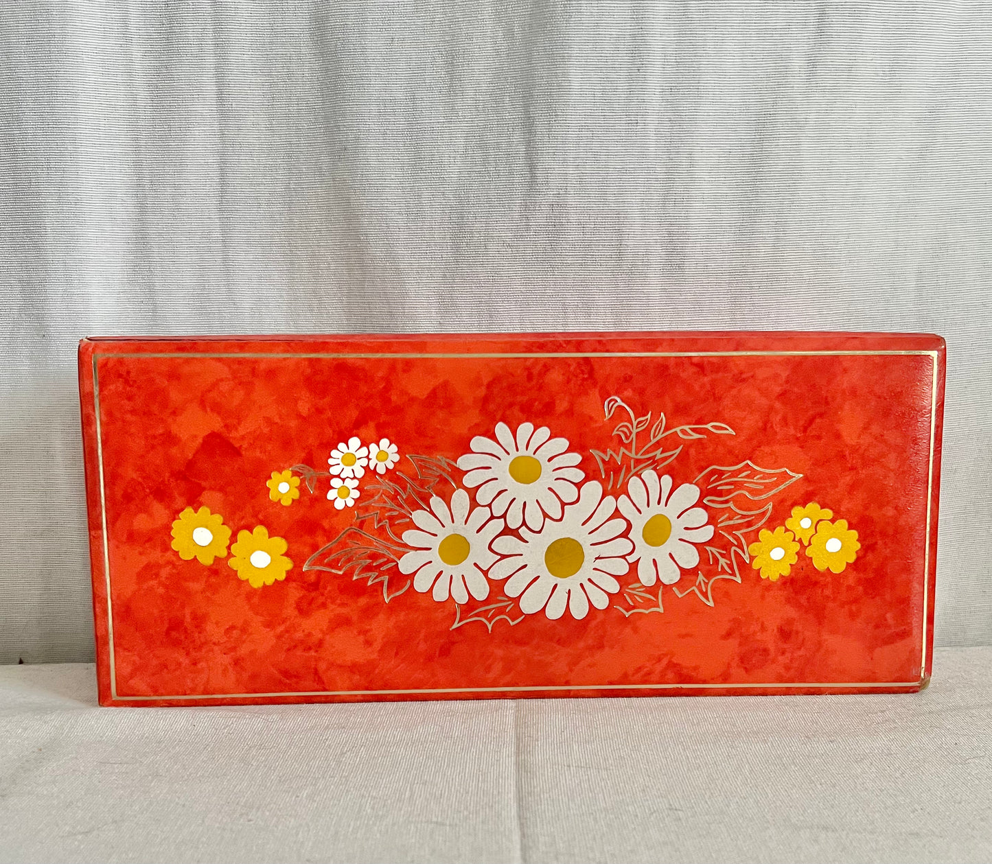 Vintage 1950s Orange Daisy Glove Box with Gloves