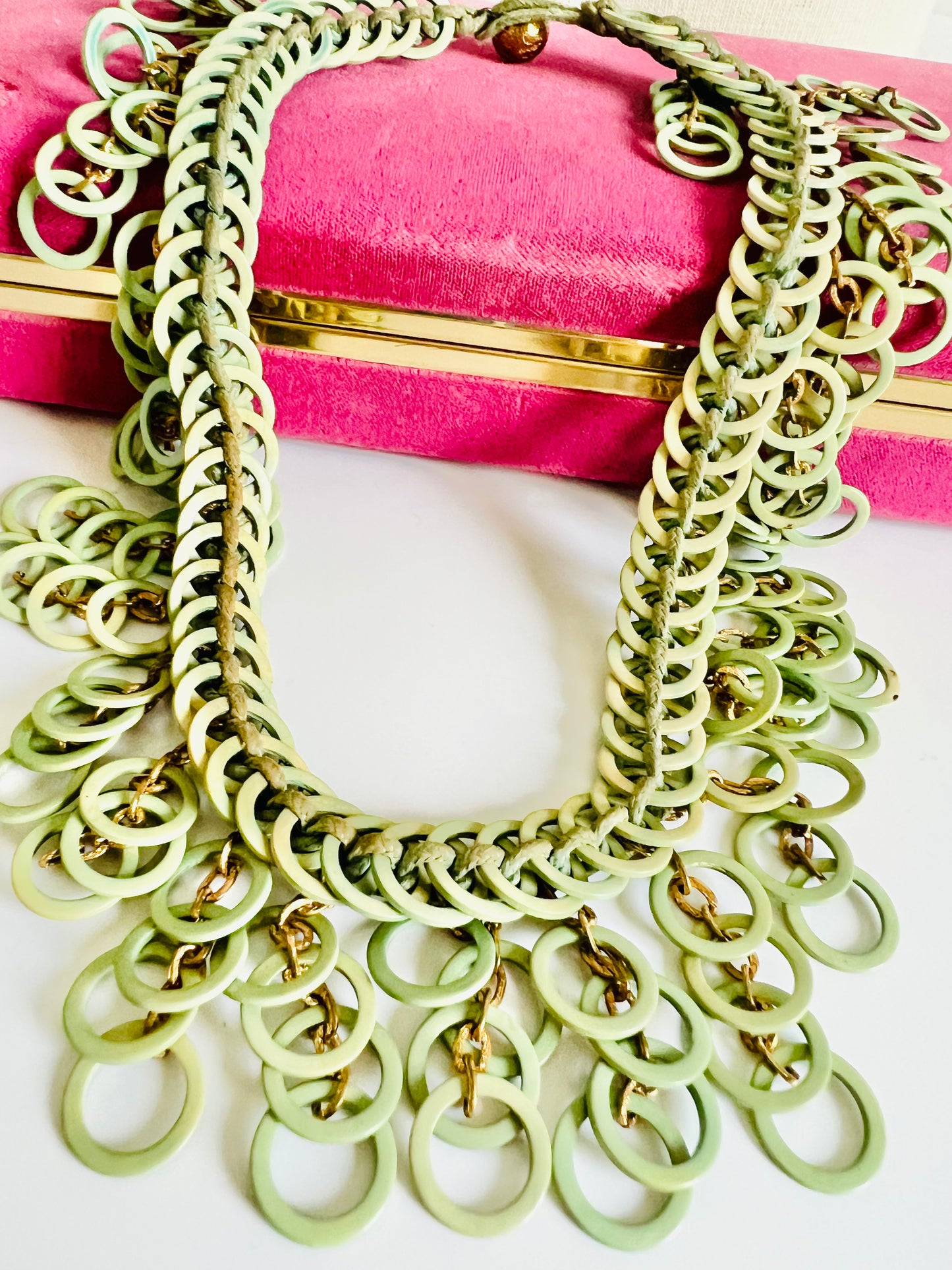 Vintage Mint Green Circle Bib Collar Necklace