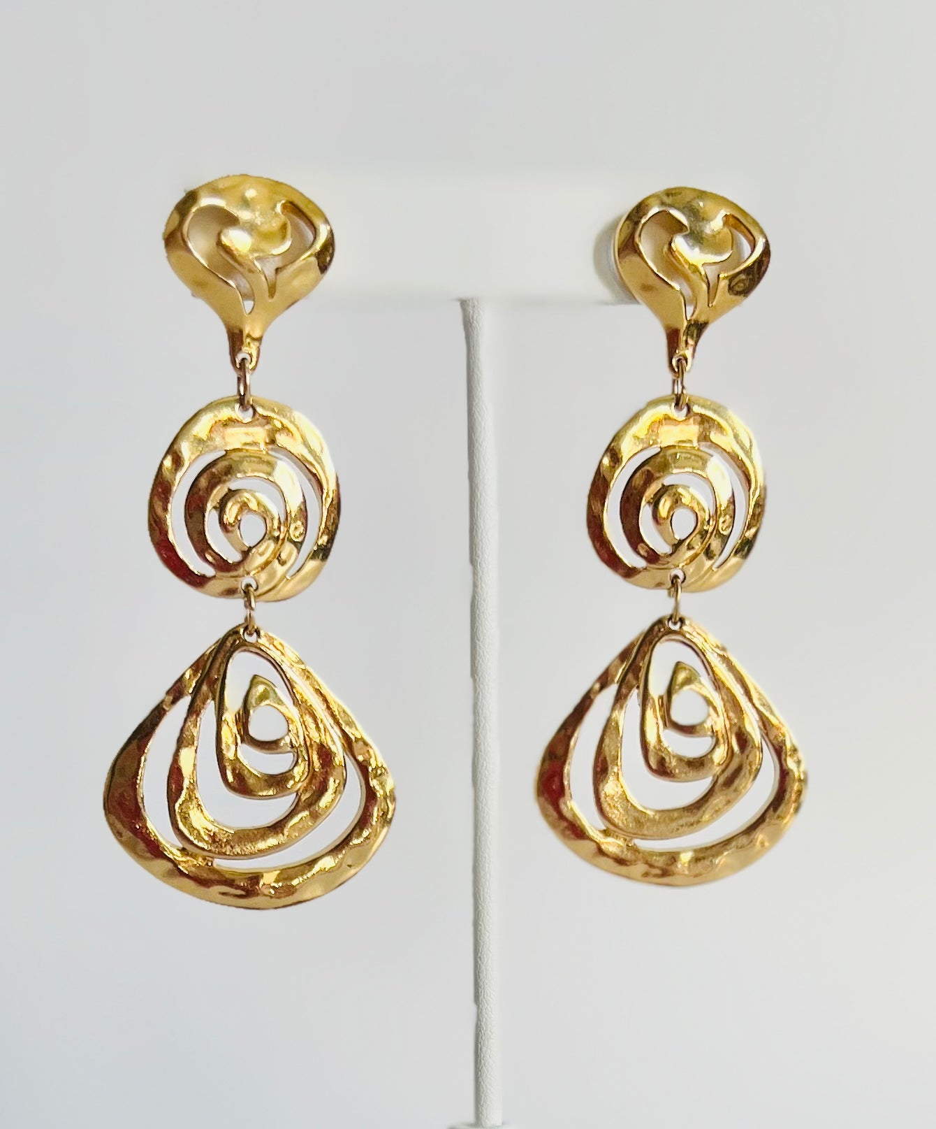 Vintage Large Shiny Gold Spiral Pierced Earrings