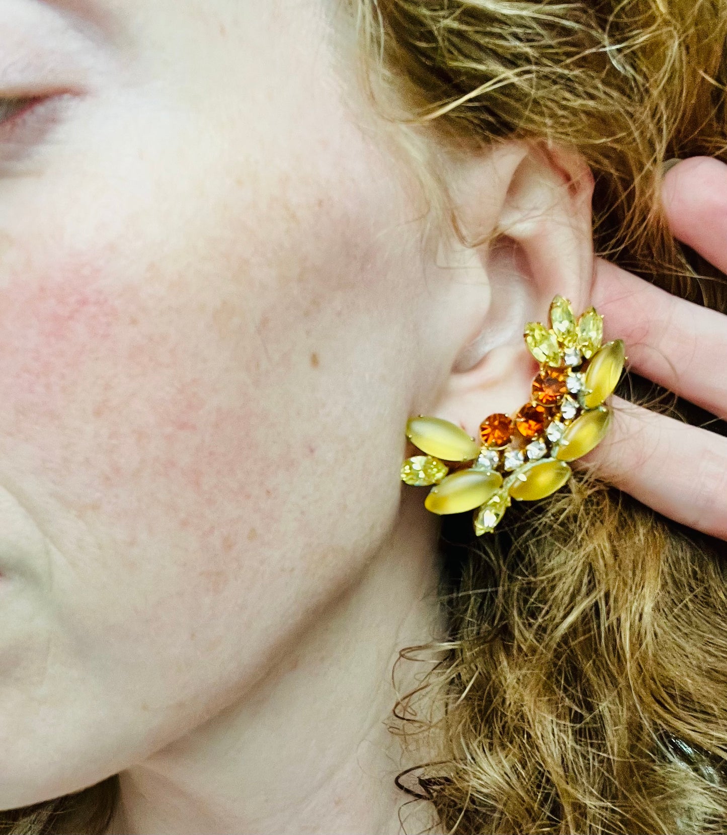 Vintage 1960s Schiaparelli Massive Topaz Rhinestone Earclimber Clip Earrings