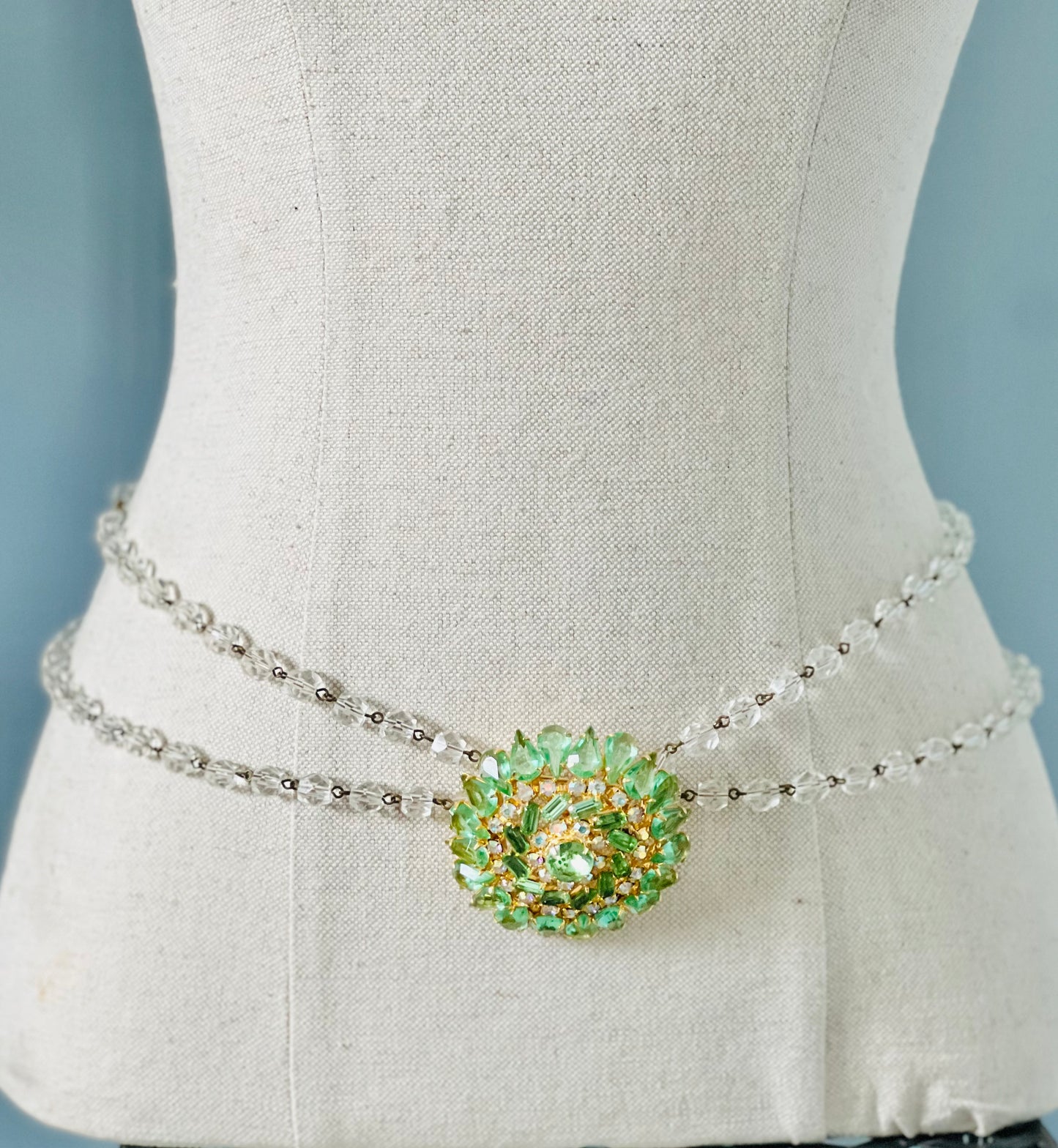 Vintage 1950s Faceted Glass Long Chain Necklace or Bracelet