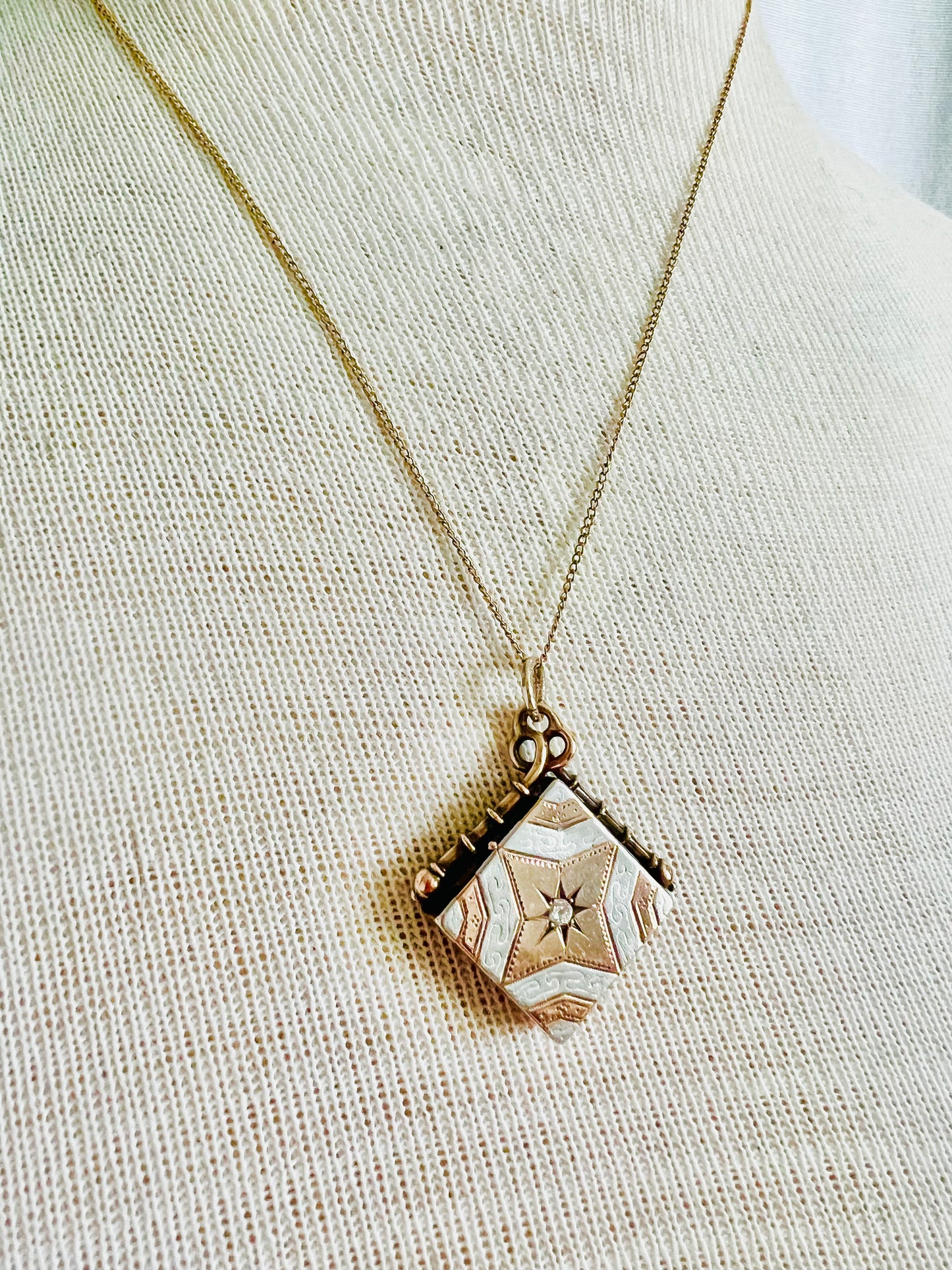 Rare Victorian 1889 Sterling and Gold Filled Locket Necklace