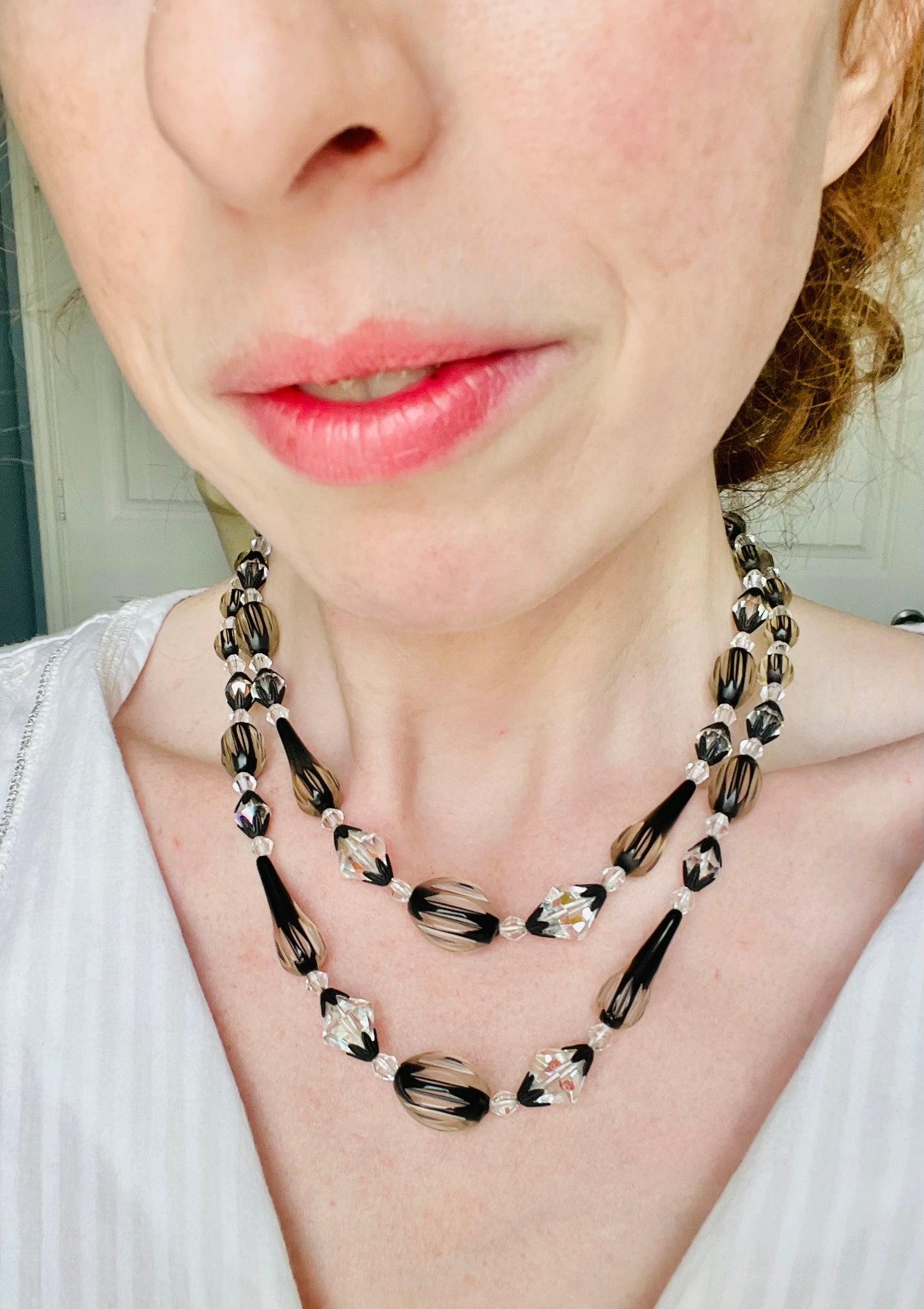 Vintage 1960s Black Givre Acrylic and Glass Beaded Necklace