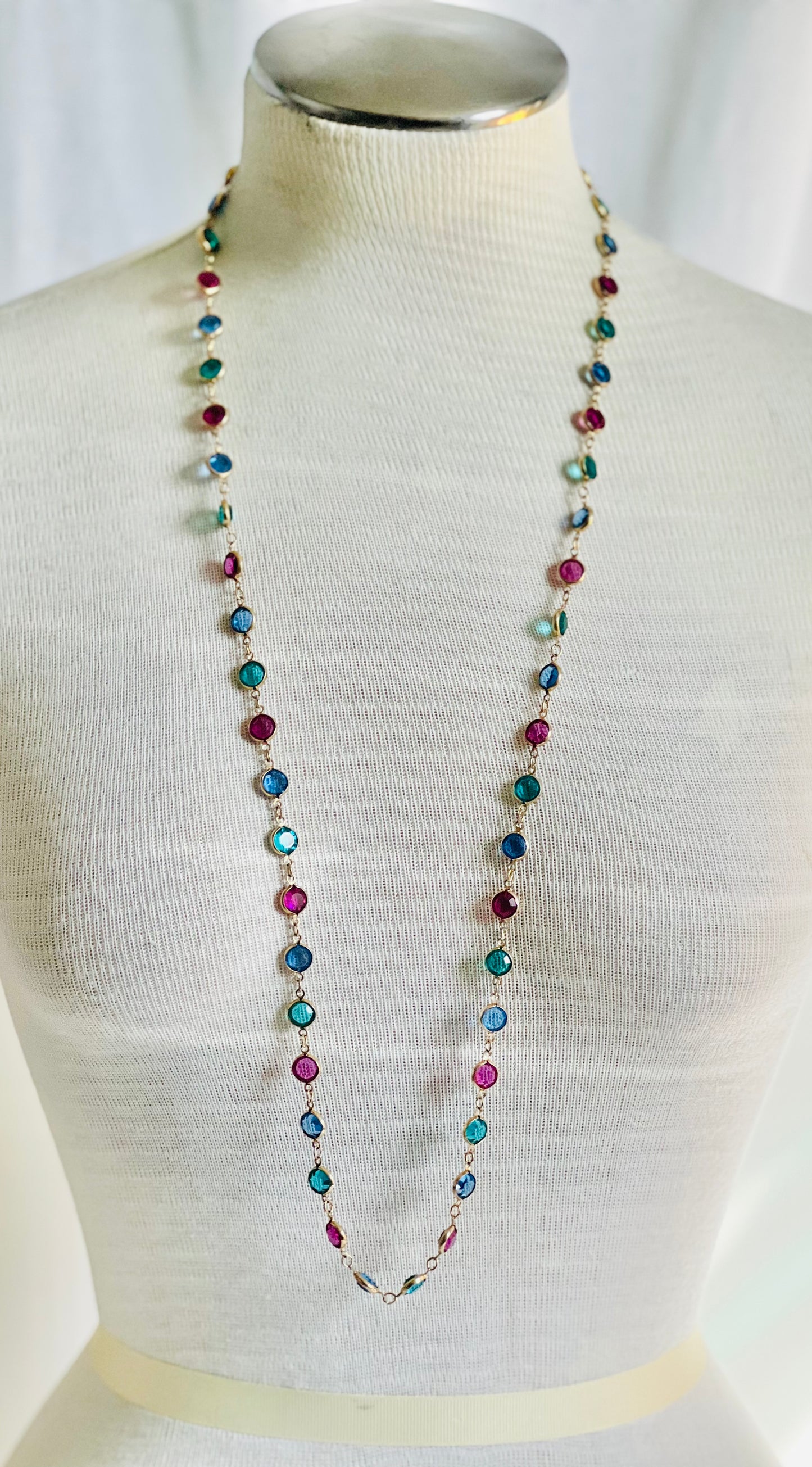 Vintage Signed Swarovski Bezel Set Gem Tone Necklace