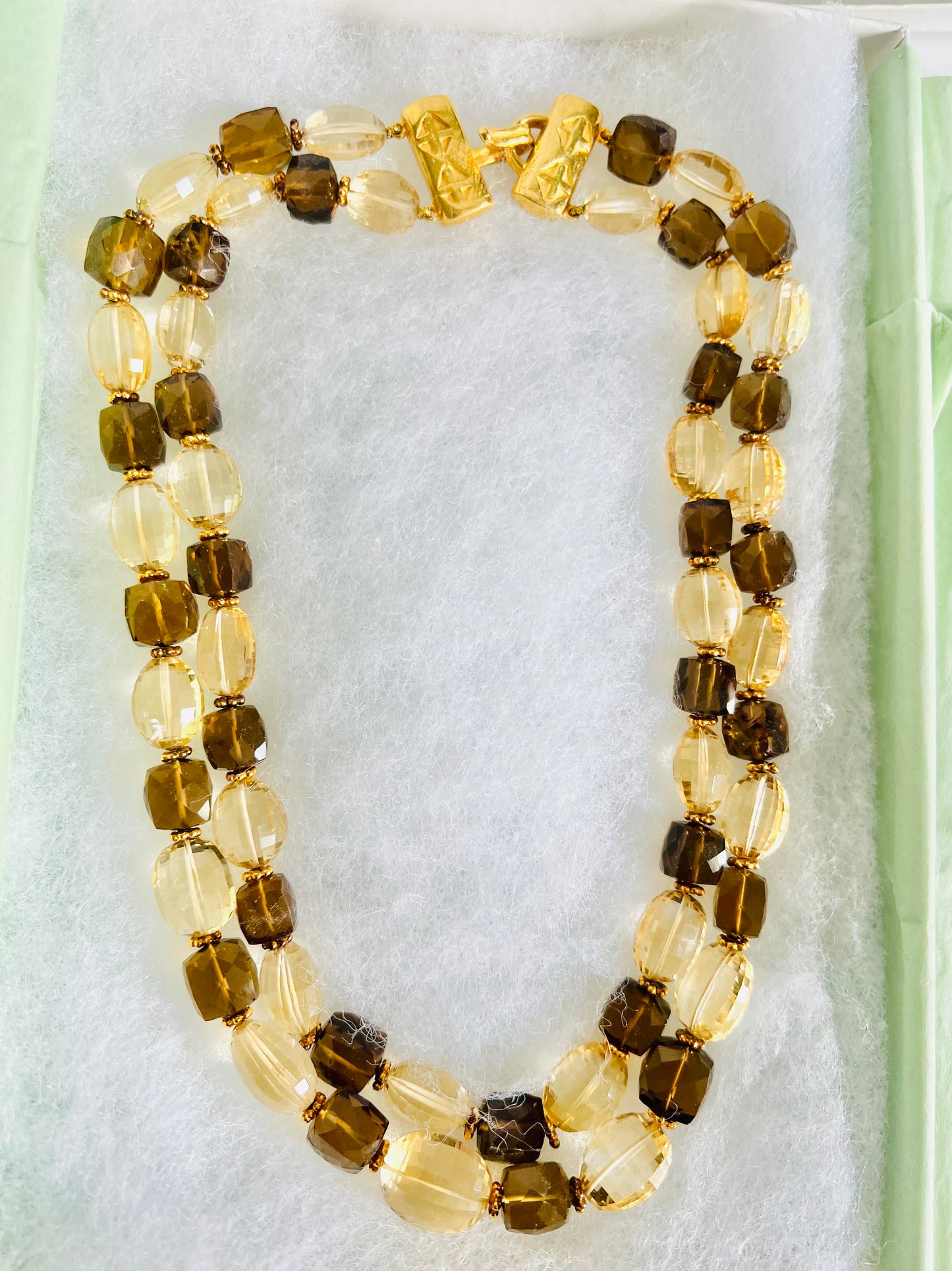 Vintage Faceted Citrine and Smokey Quartz Double Strand Necklace