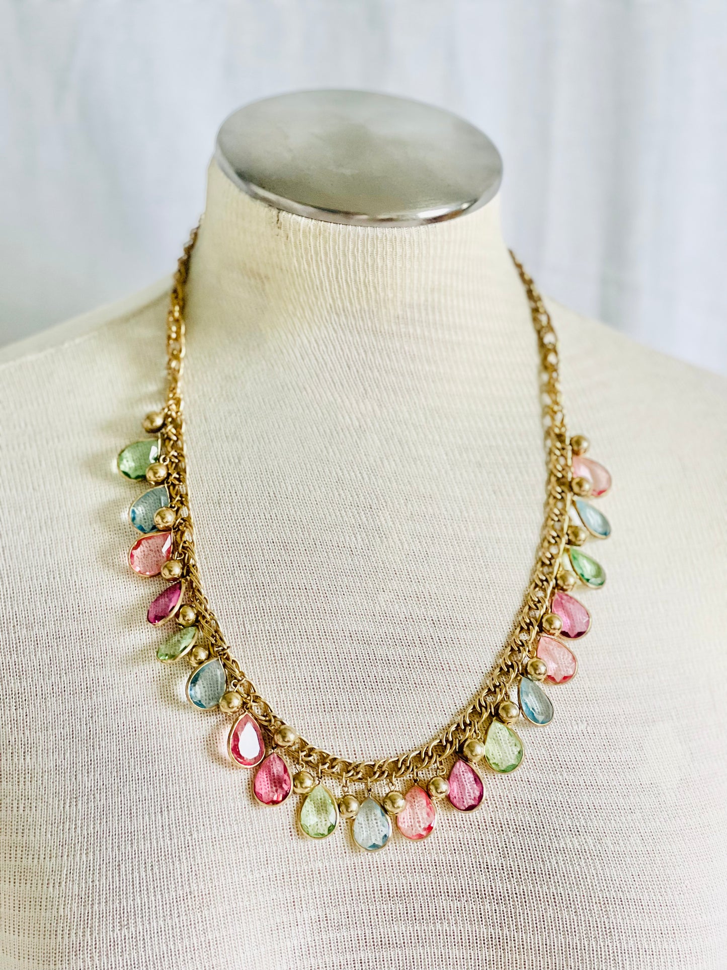 Vintage Pastel Pink Teardrop Chiclet Style Necklace
