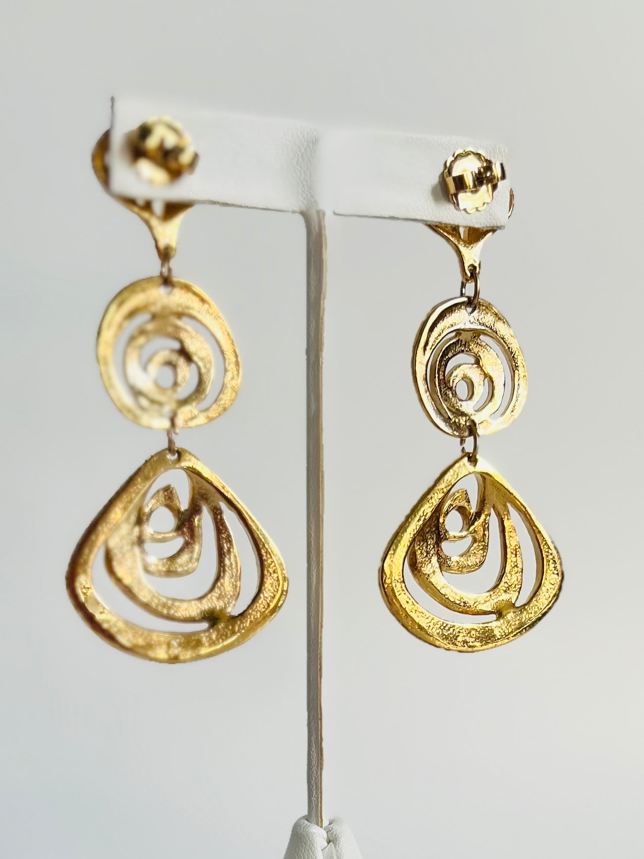 Vintage Large Shiny Gold Spiral Pierced Earrings