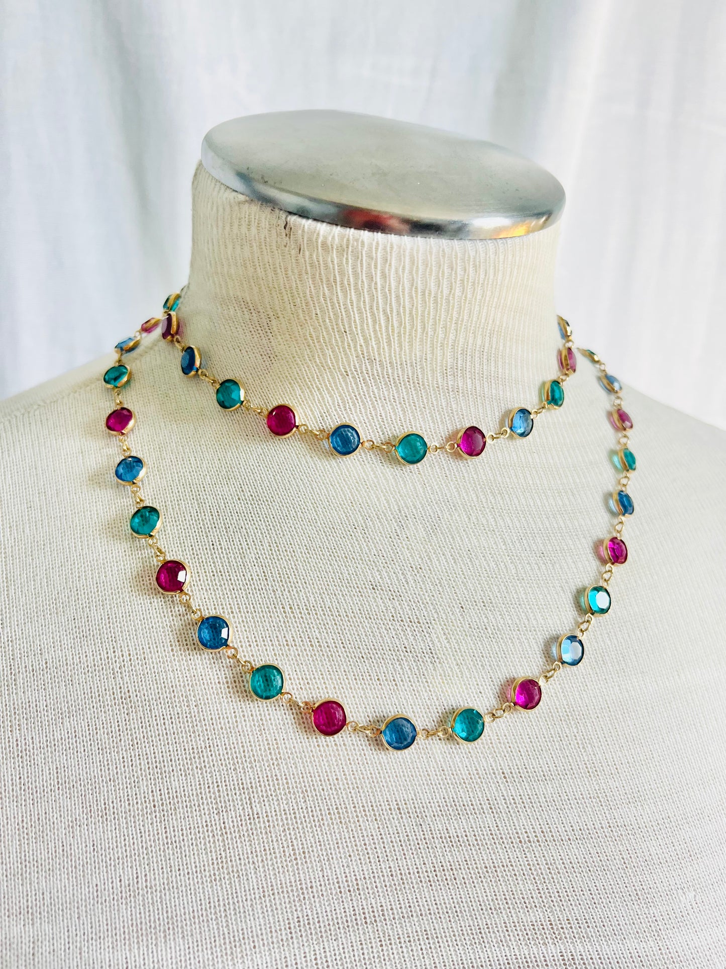 Vintage Signed Swarovski Bezel Set Gem Tone Necklace