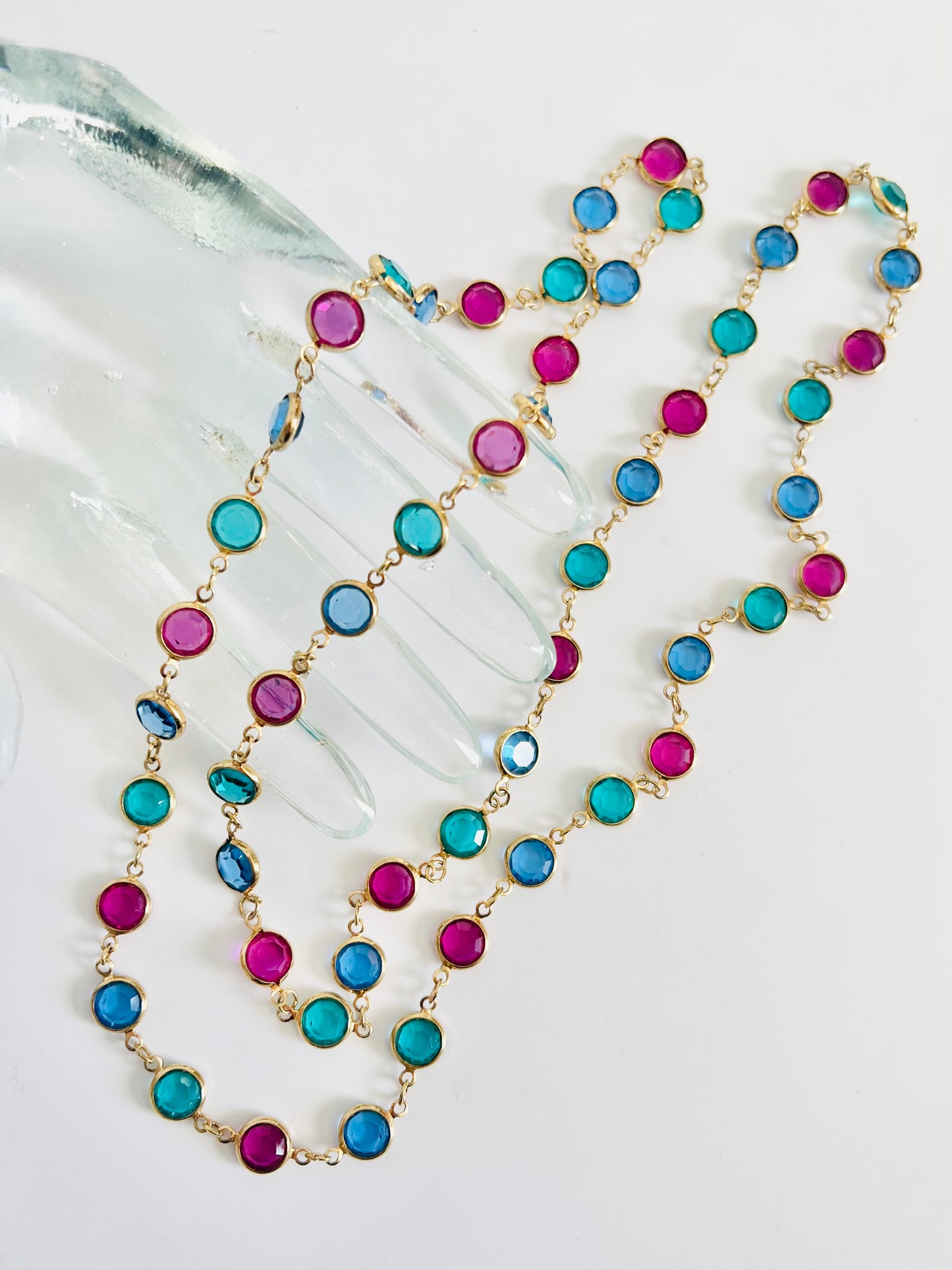 Vintage Signed Swarovski Bezel Set Gem Tone Necklace