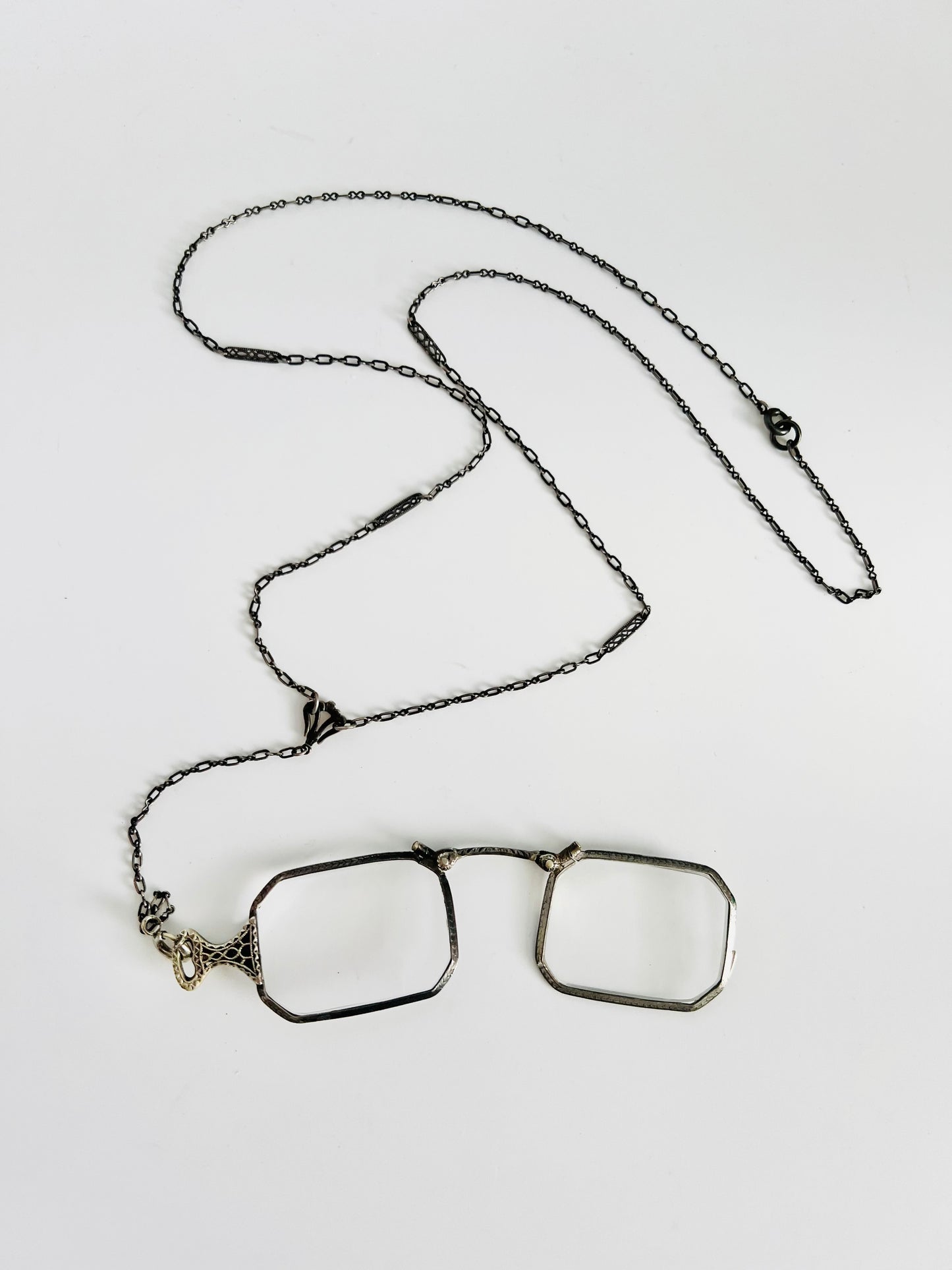 Rare Victorian Sterling Silver Lorgnette Eye Glass Necklace