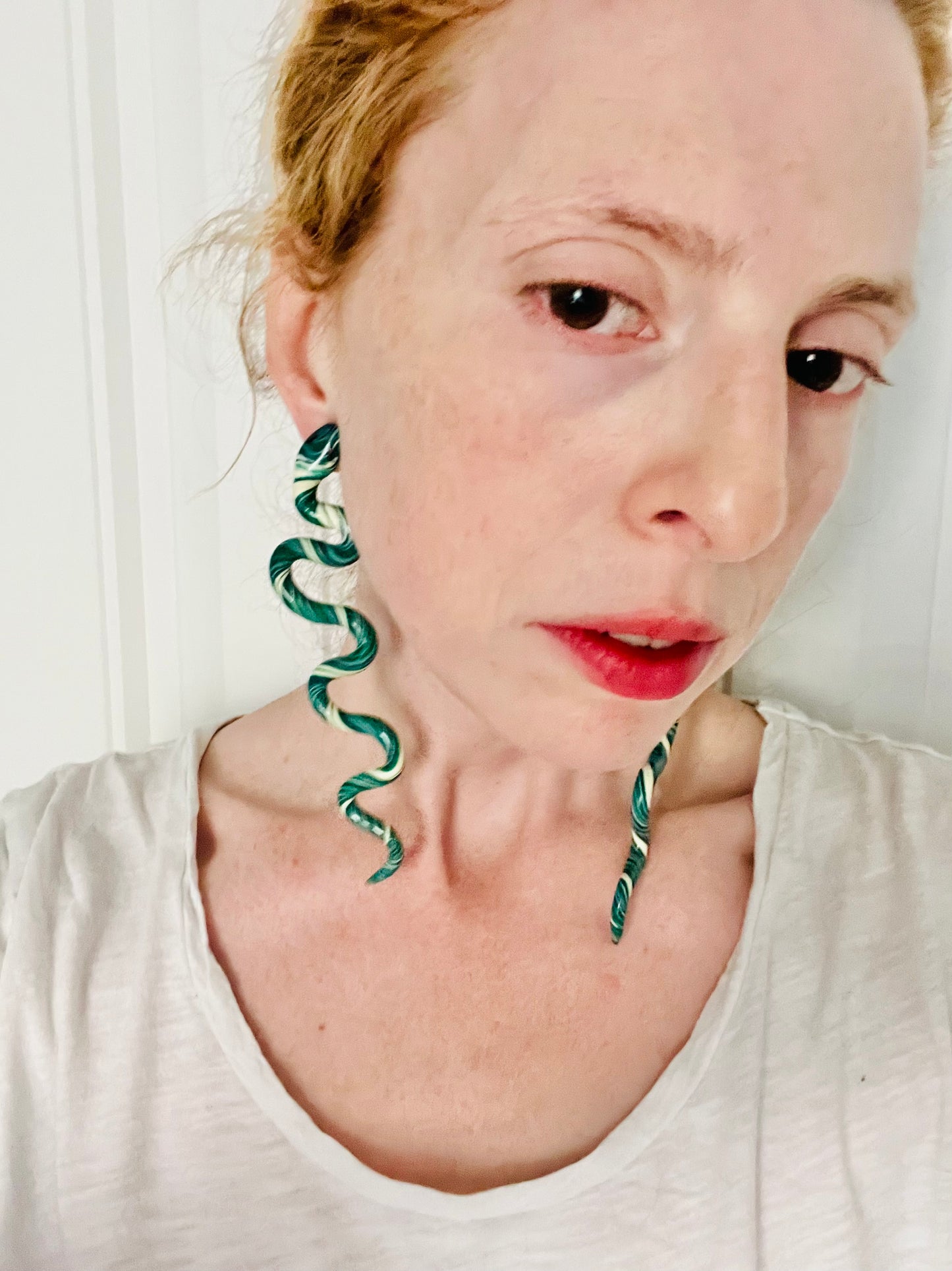 Vintage Handcrafted Slithering Snake Green Artisan Earrings