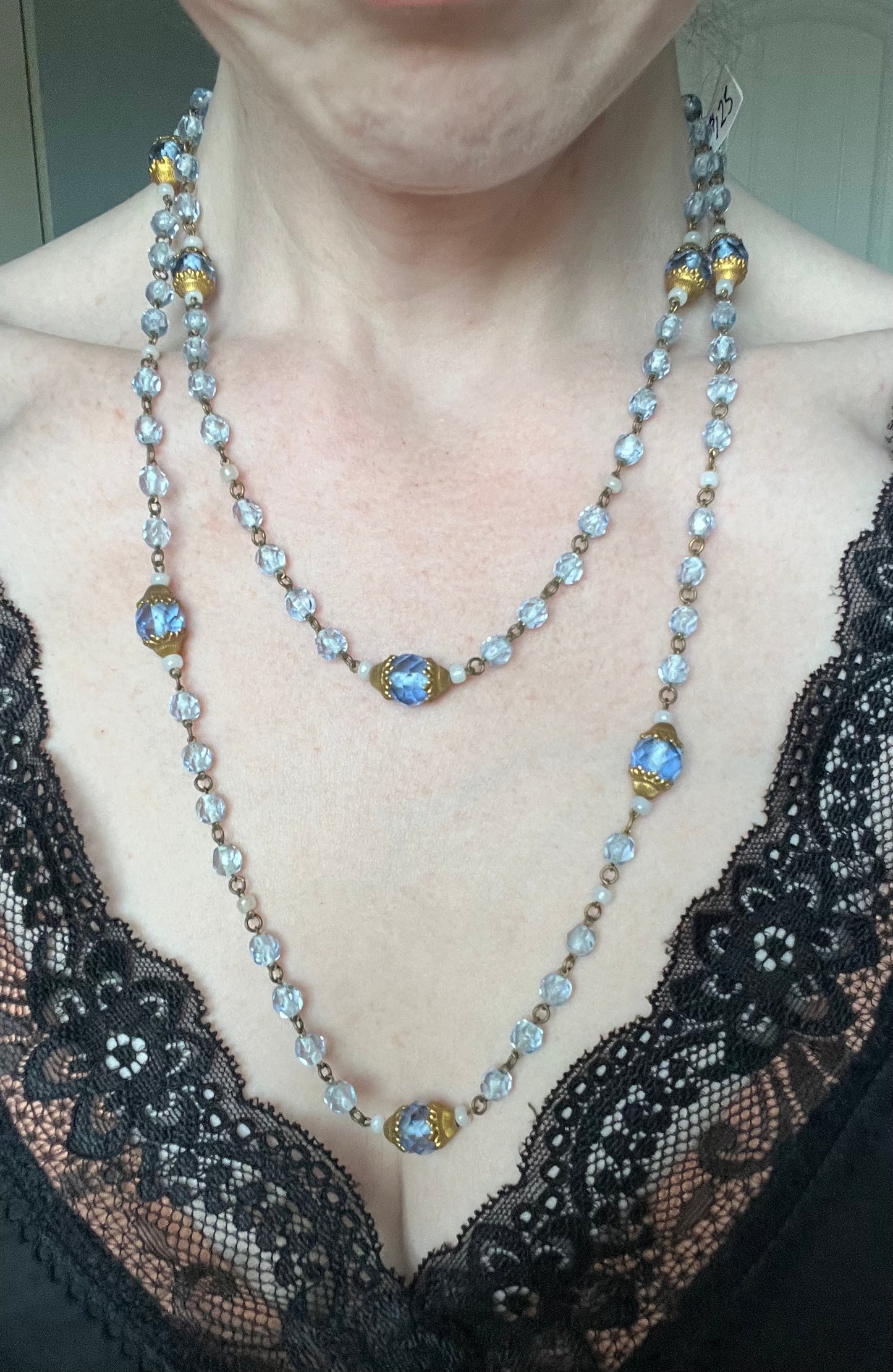 Art Deco 1930s Faceted Blue Glass Flapper Style Necklace