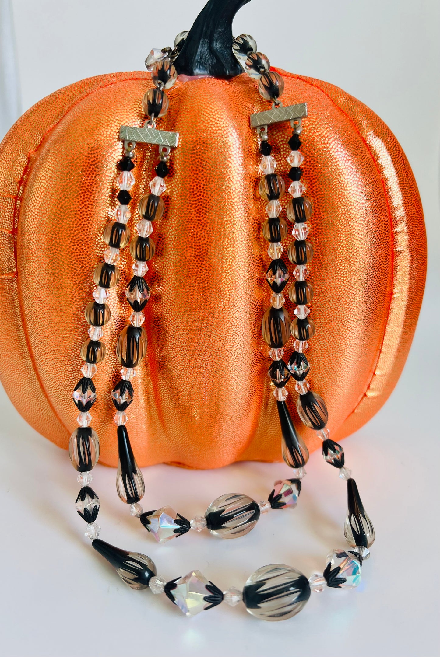 Vintage 1960s Black Givre Acrylic and Glass Beaded Necklace