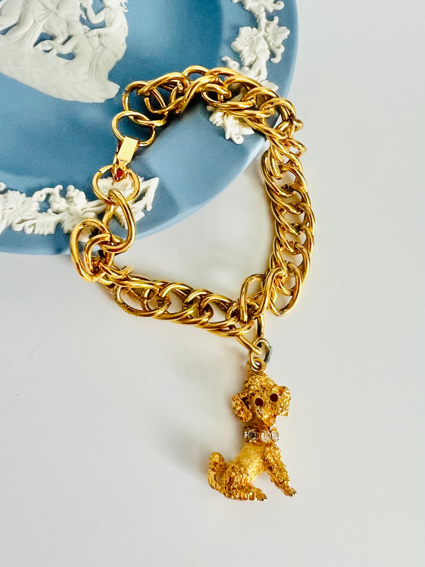 Vintage Gold Rhinestone Poodle Charm Bracelet