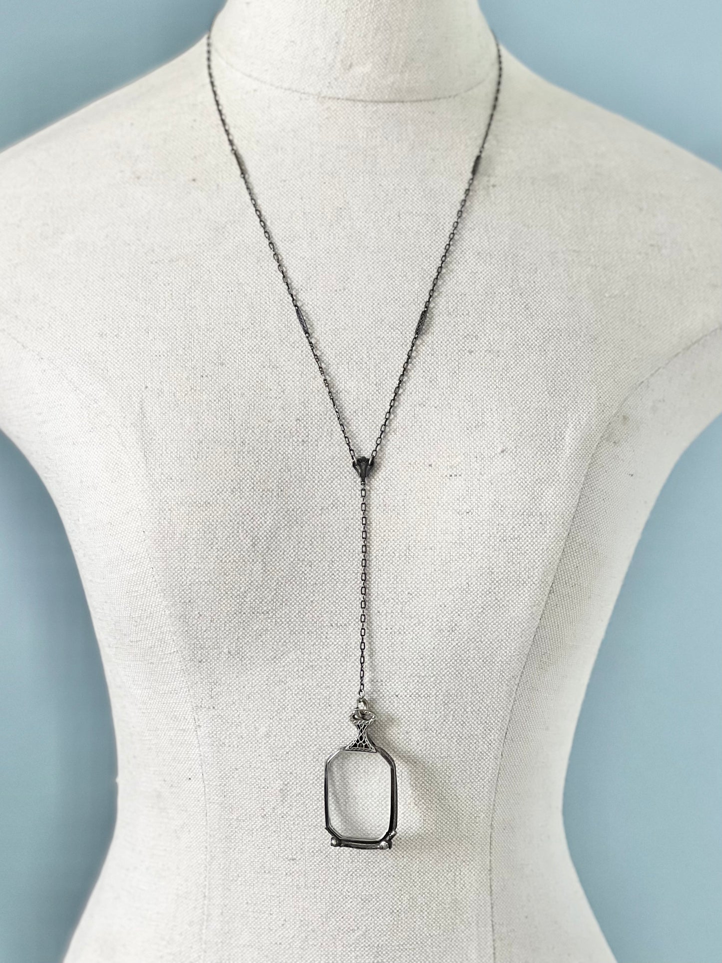 Rare Victorian Sterling Silver Lorgnette Eye Glass Necklace