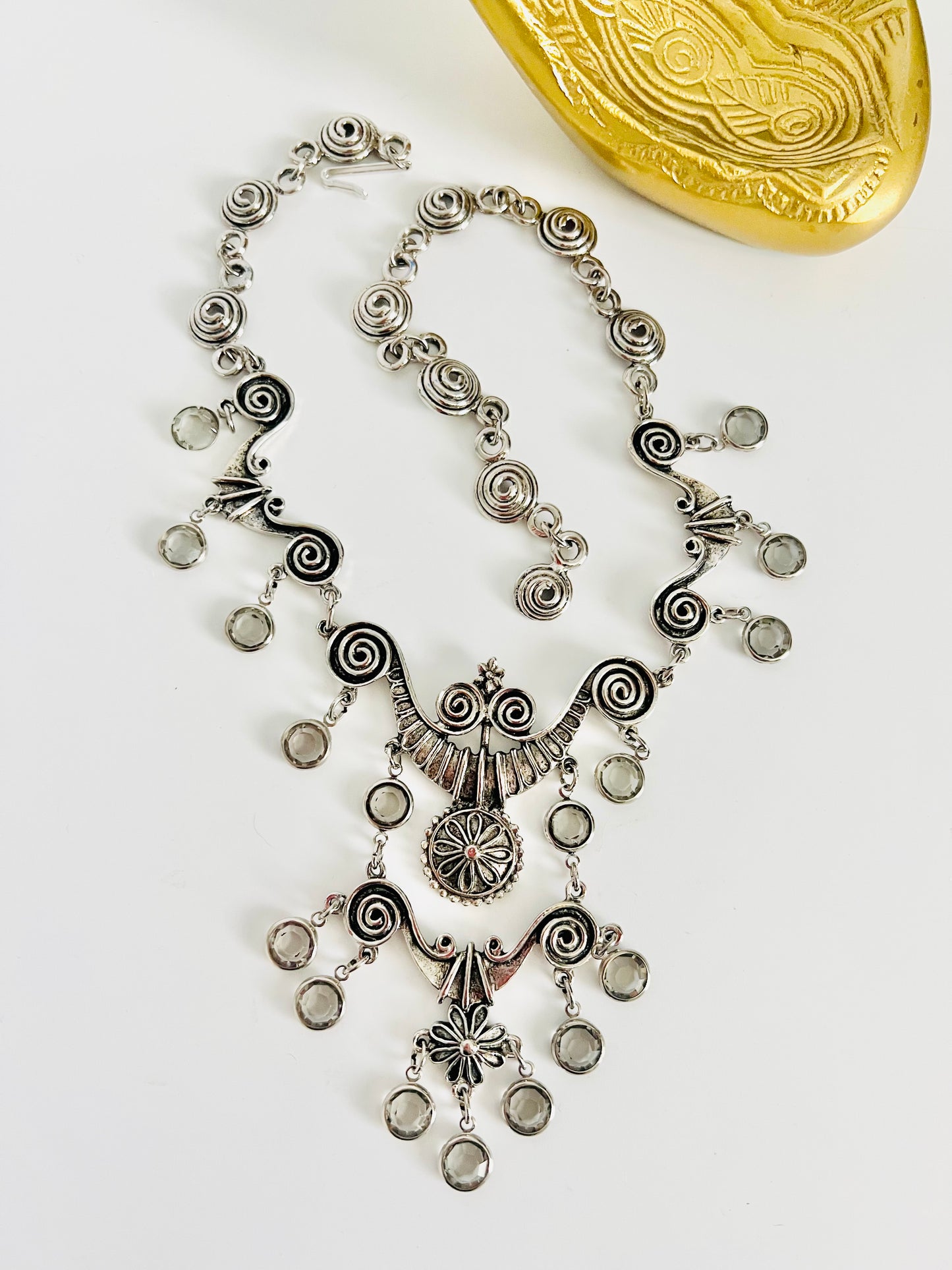 Vintage 1970s Etruscan Revival Grey Glass Statement’s Necklace