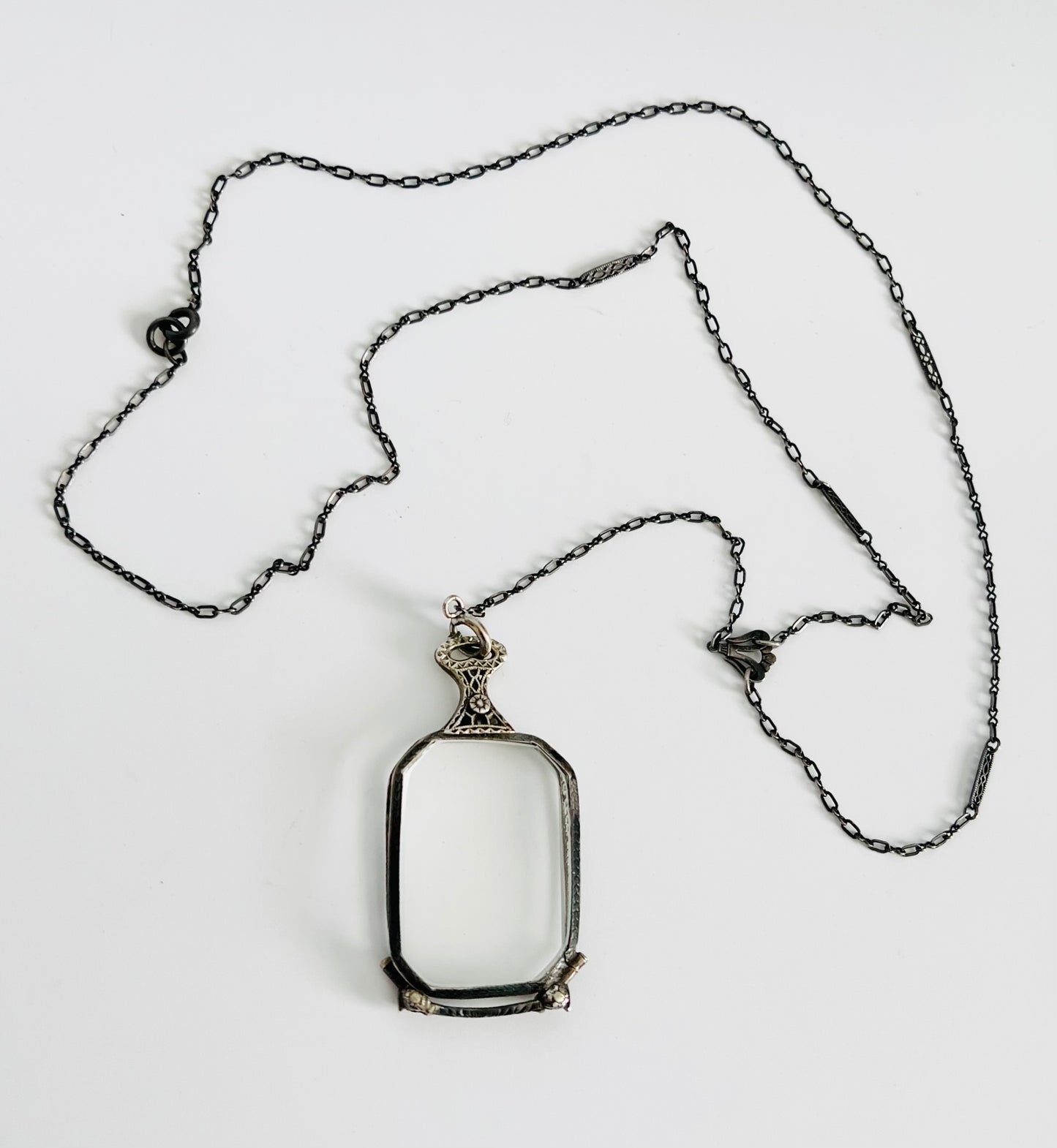 Rare Victorian Sterling Silver Lorgnette Eye Glass Necklace