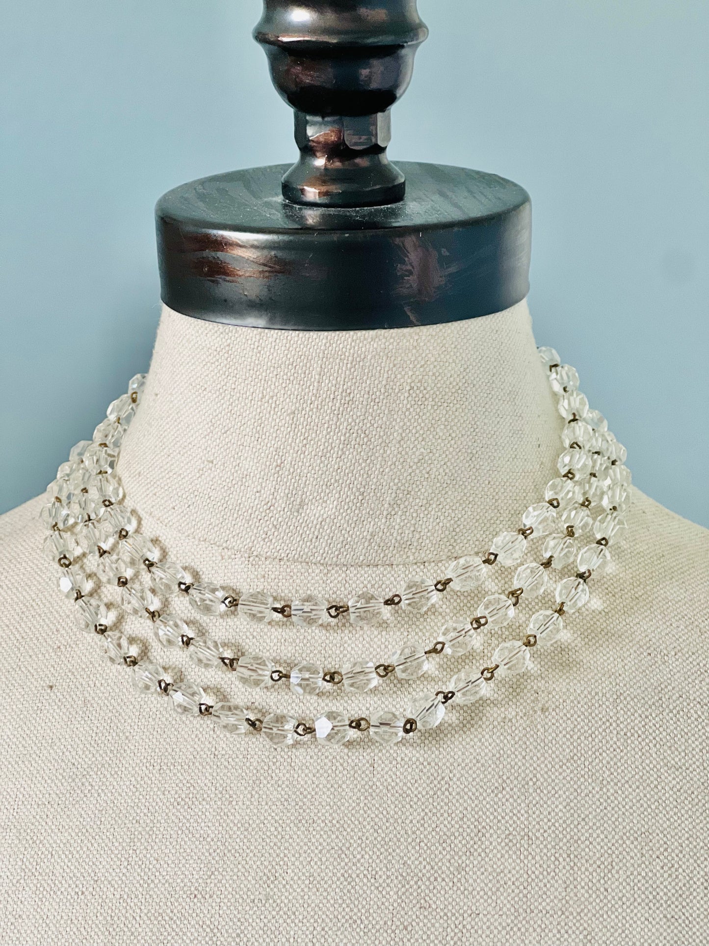 Vintage 1950s Faceted Glass Long Chain Necklace or Bracelet