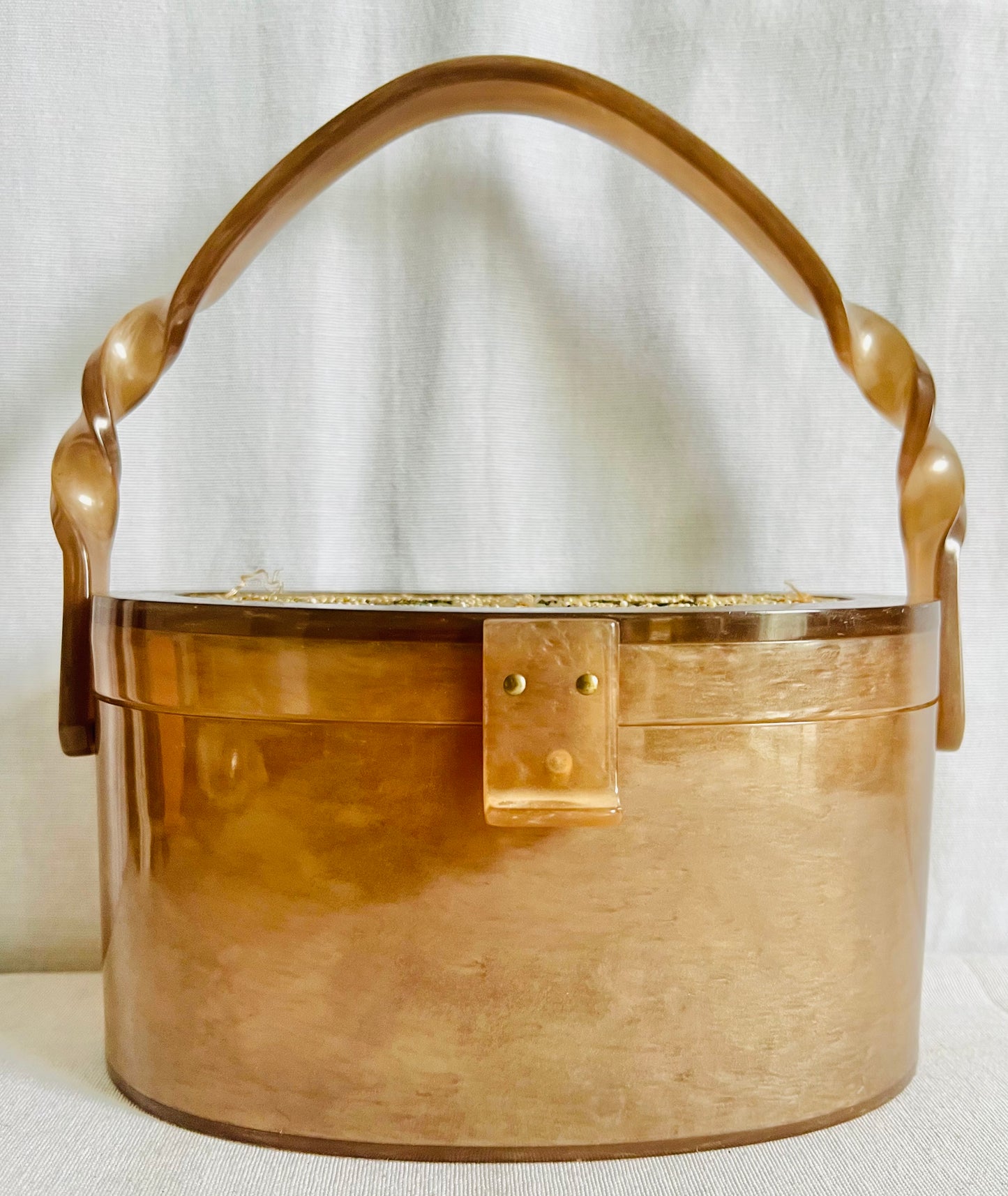 Vintage 1950s Willard’s Champagne Lucite Ornate Box Purse
