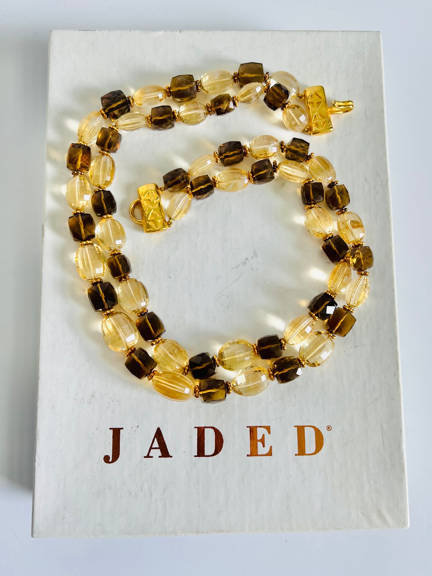 Vintage Faceted Citrine and Smokey Quartz Double Strand Necklace