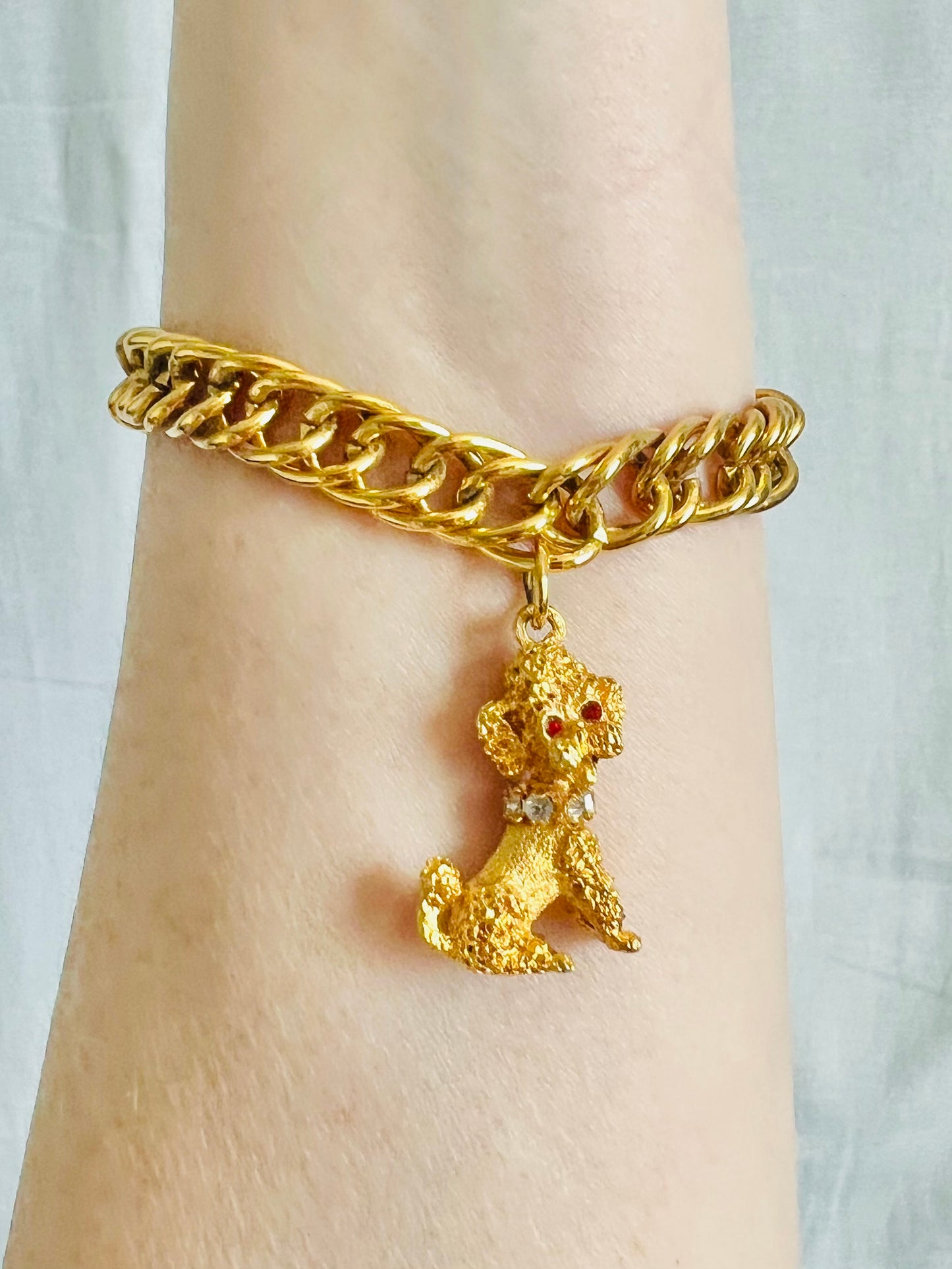 Vintage Gold Rhinestone Poodle Charm Bracelet