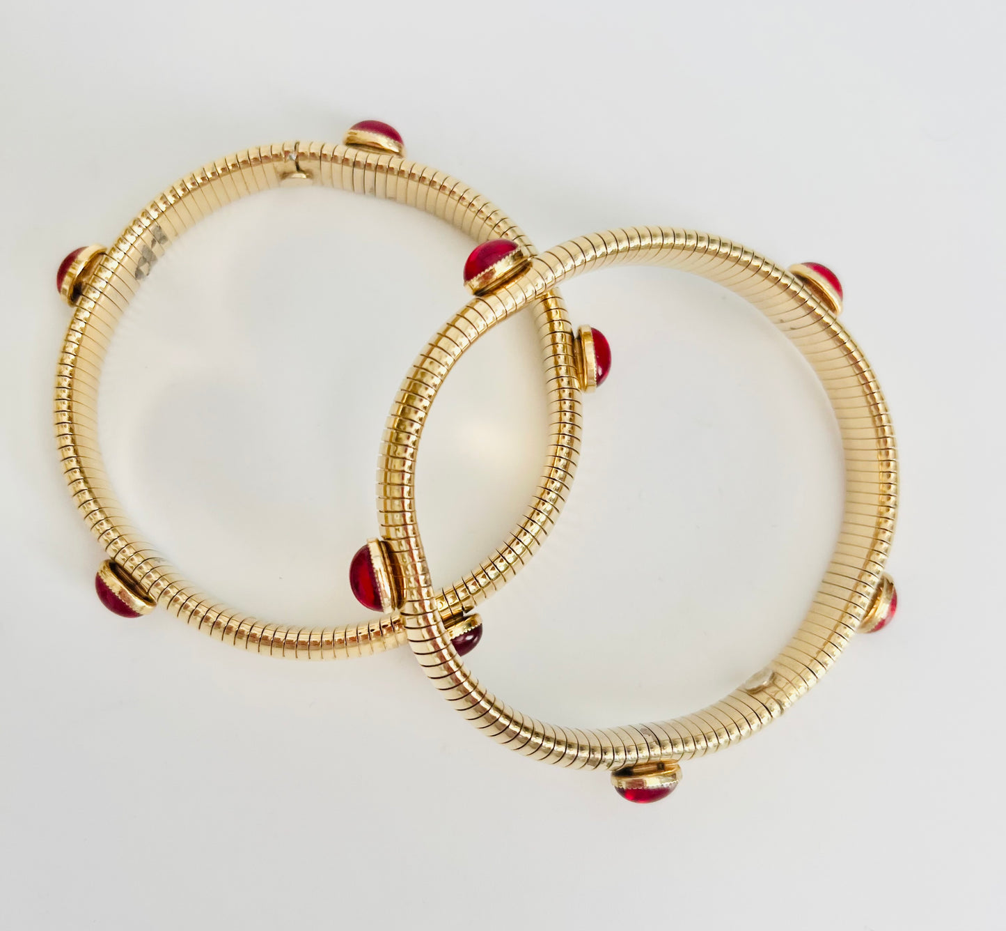Vintage Red Glass Gold Tone Expandable Bracelets