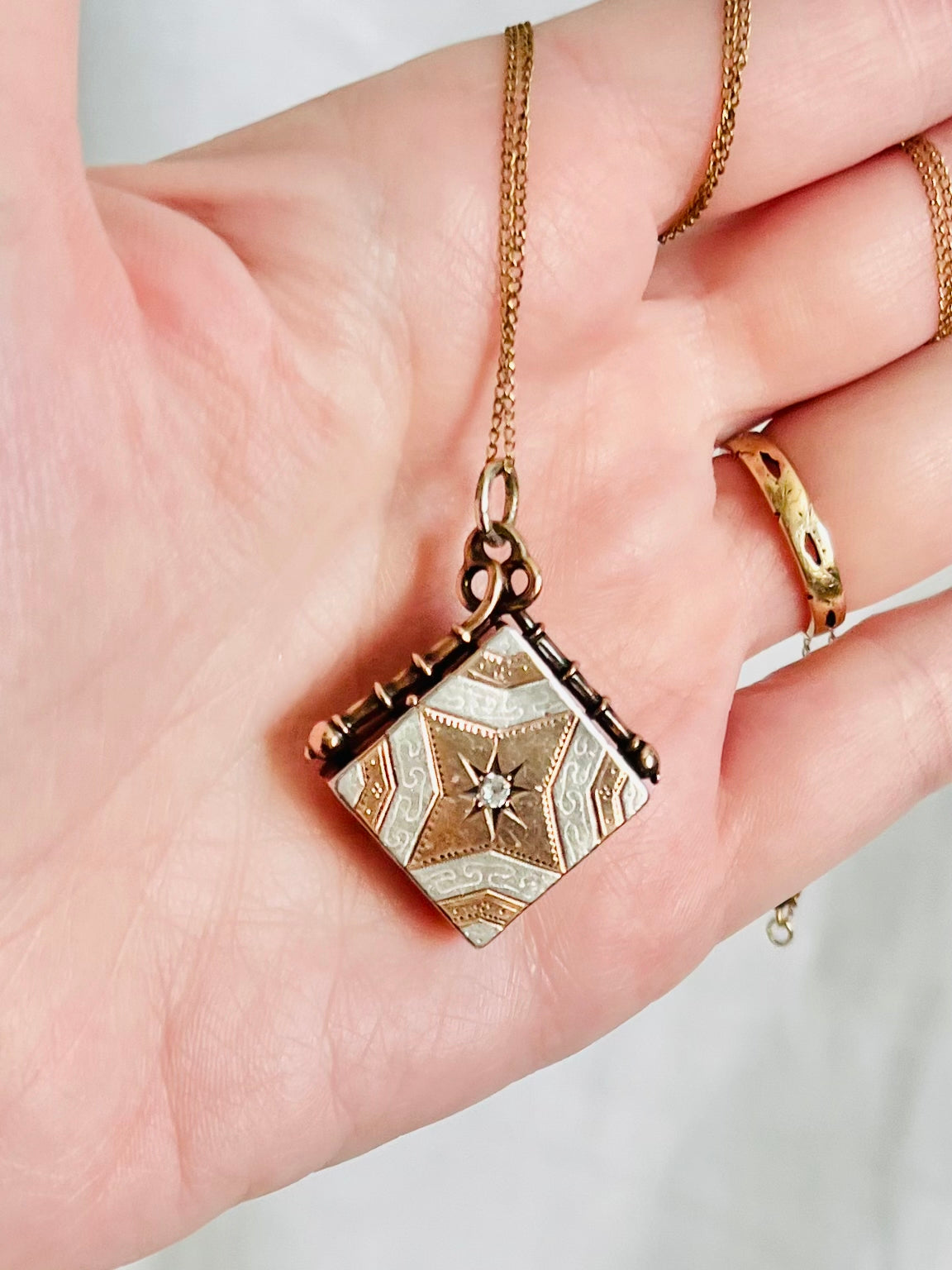 Rare Victorian 1889 Sterling and Gold Filled Locket Necklace