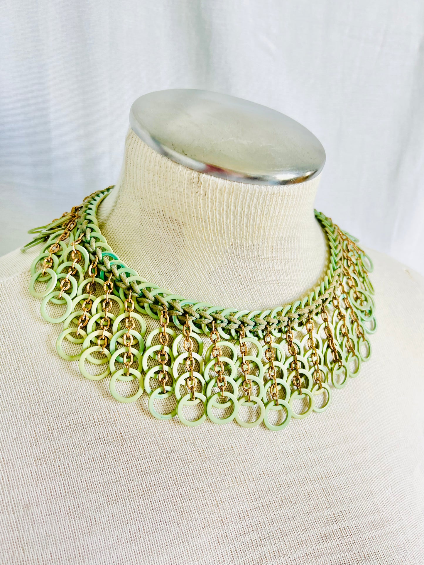 Vintage Mint Green Circle Bib Collar Necklace
