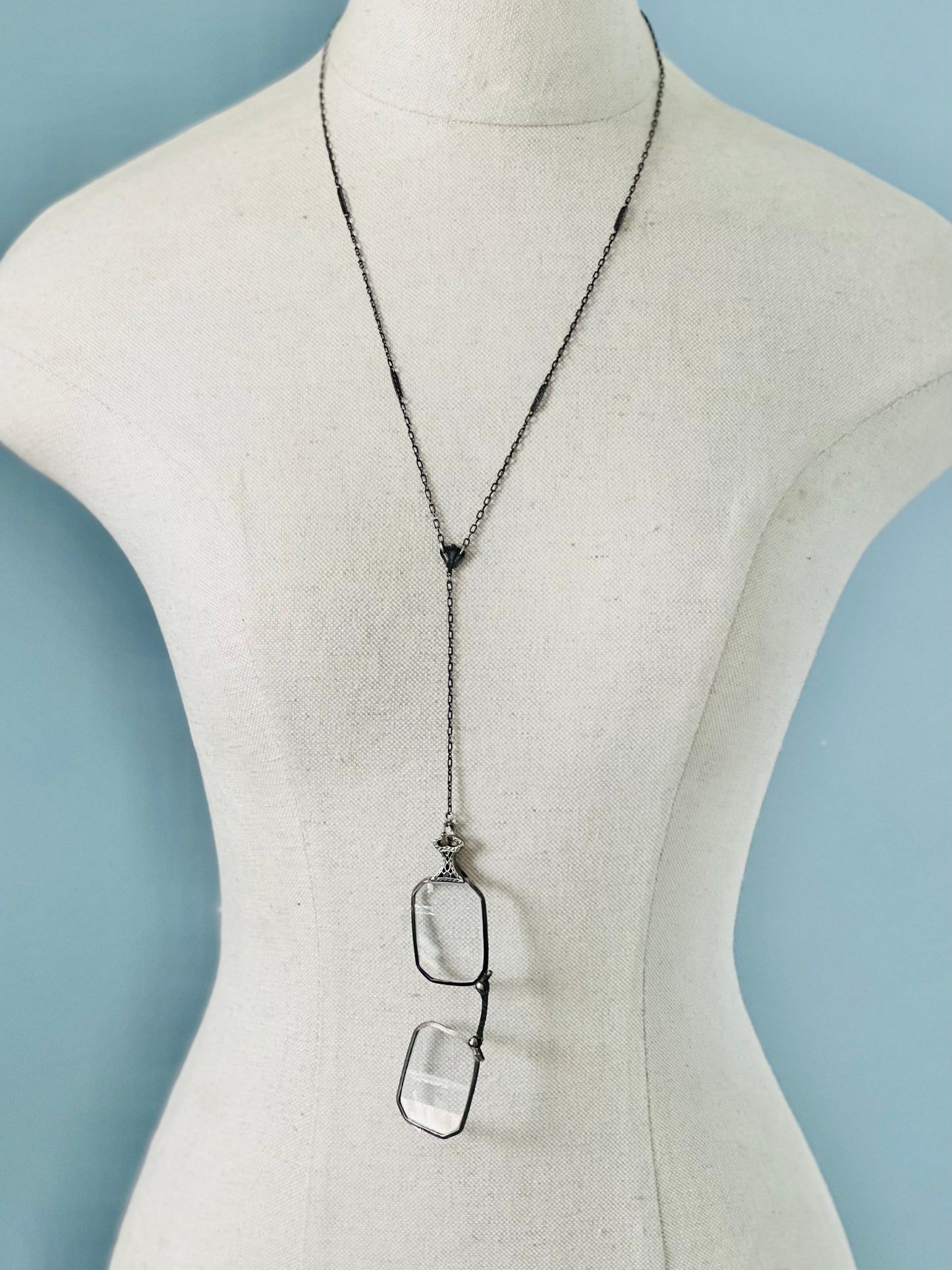 Rare Victorian Sterling Silver Lorgnette Eye Glass Necklace