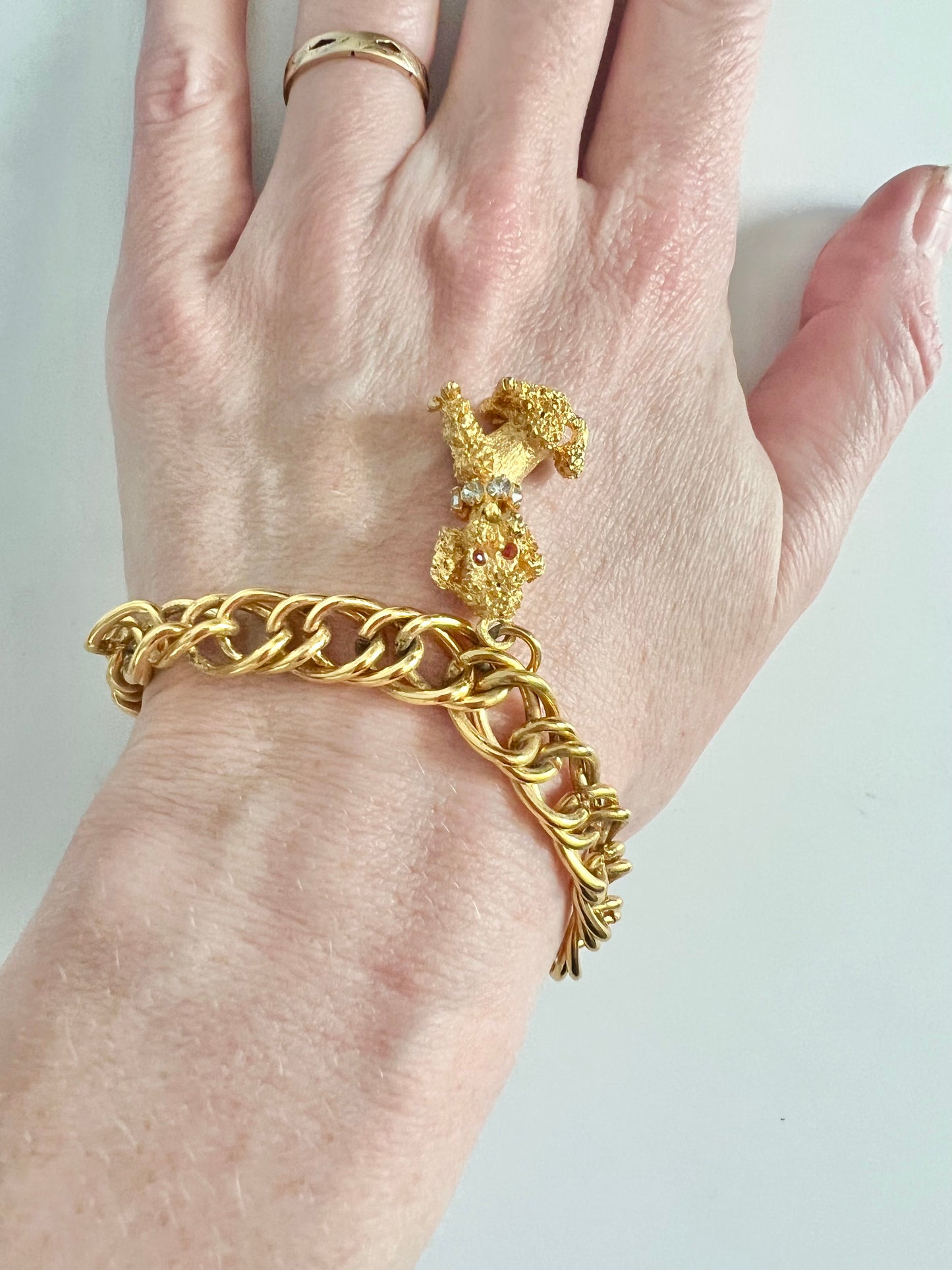 Vintage Gold Rhinestone Poodle Charm Bracelet