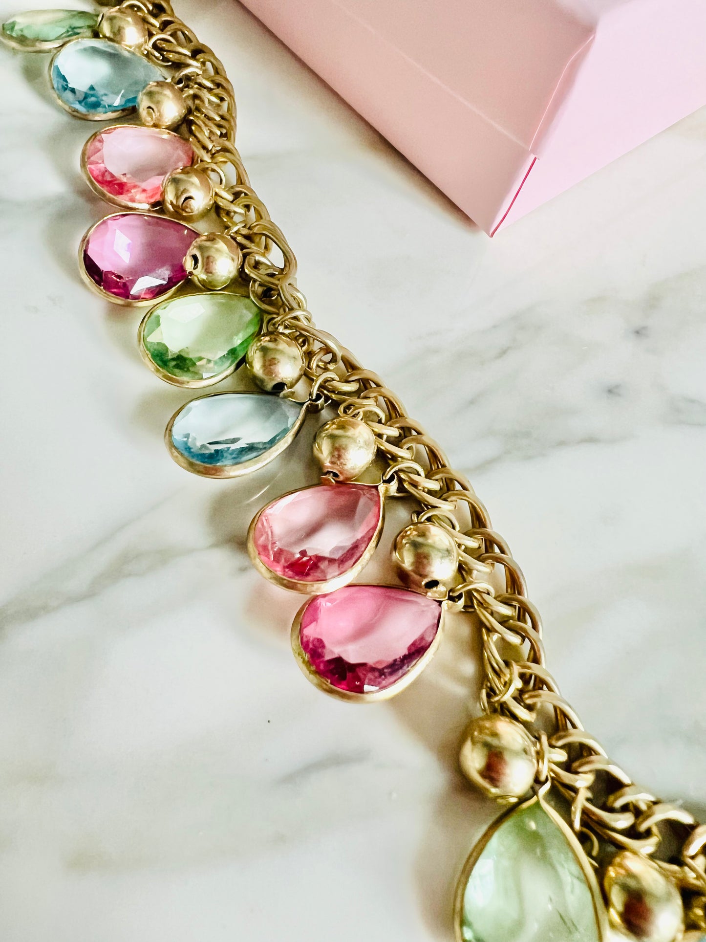Vintage Pastel Pink Teardrop Chiclet Style Necklace
